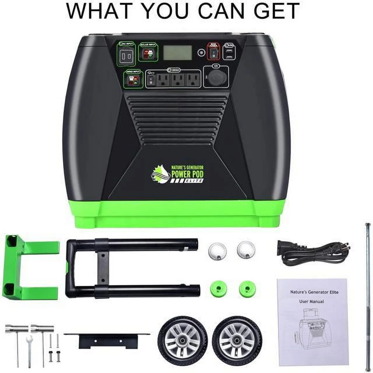 Nature’s Generator Elite Platinum – WE System:3600W Solar & Wind Powered Pure Sine Wave Off-Grid Nature’s Generator Elite+1200W Nature’s Generator Power Pod Elite+4pcs 100W Solar Panel+ Wind Turbine