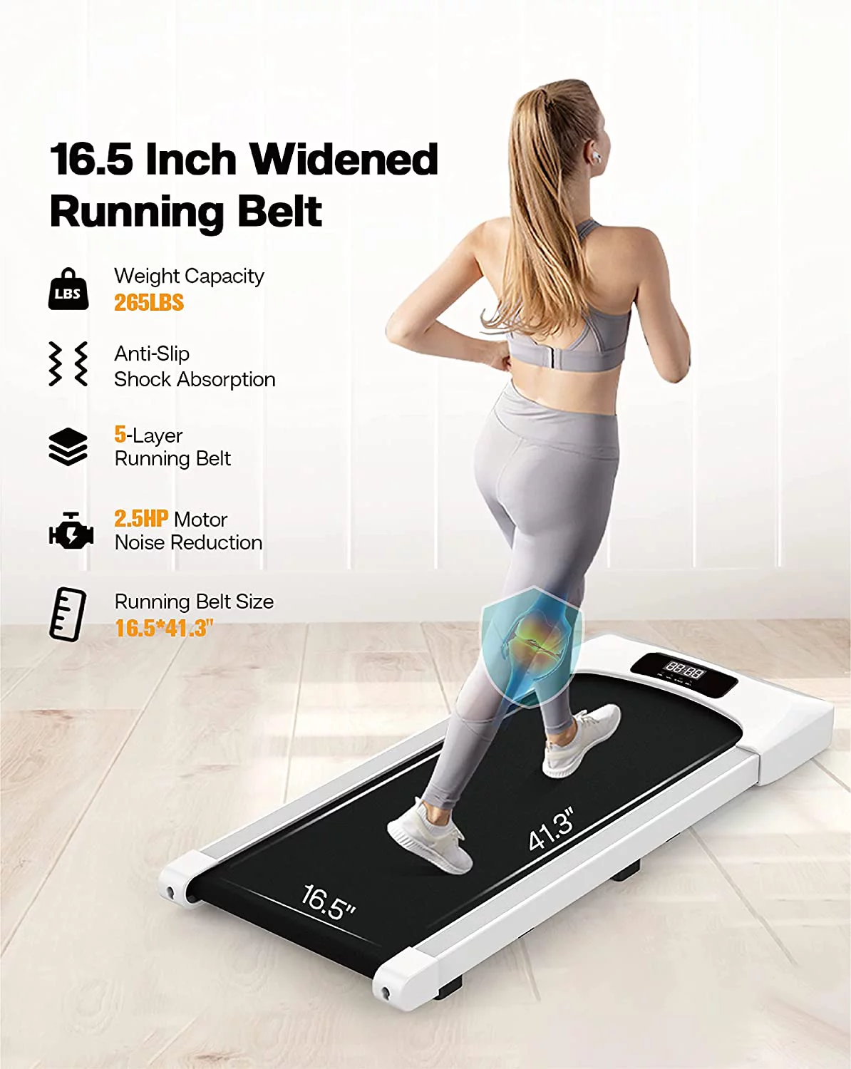 Portable Treadmill with Foldable Wheels, Under Desk Walking Jogging Machine Flat Slim Treadmill, Sports App, Installation-Free, Remote Control, Jogging Running Machine for Home/Office