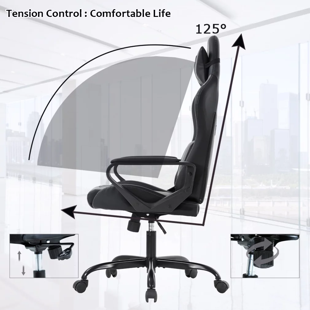 BestOffice Gaming Office Chair PU Leather Ergonomic Swivel Rolling Chair Lumbar Support For Women, Men(White)