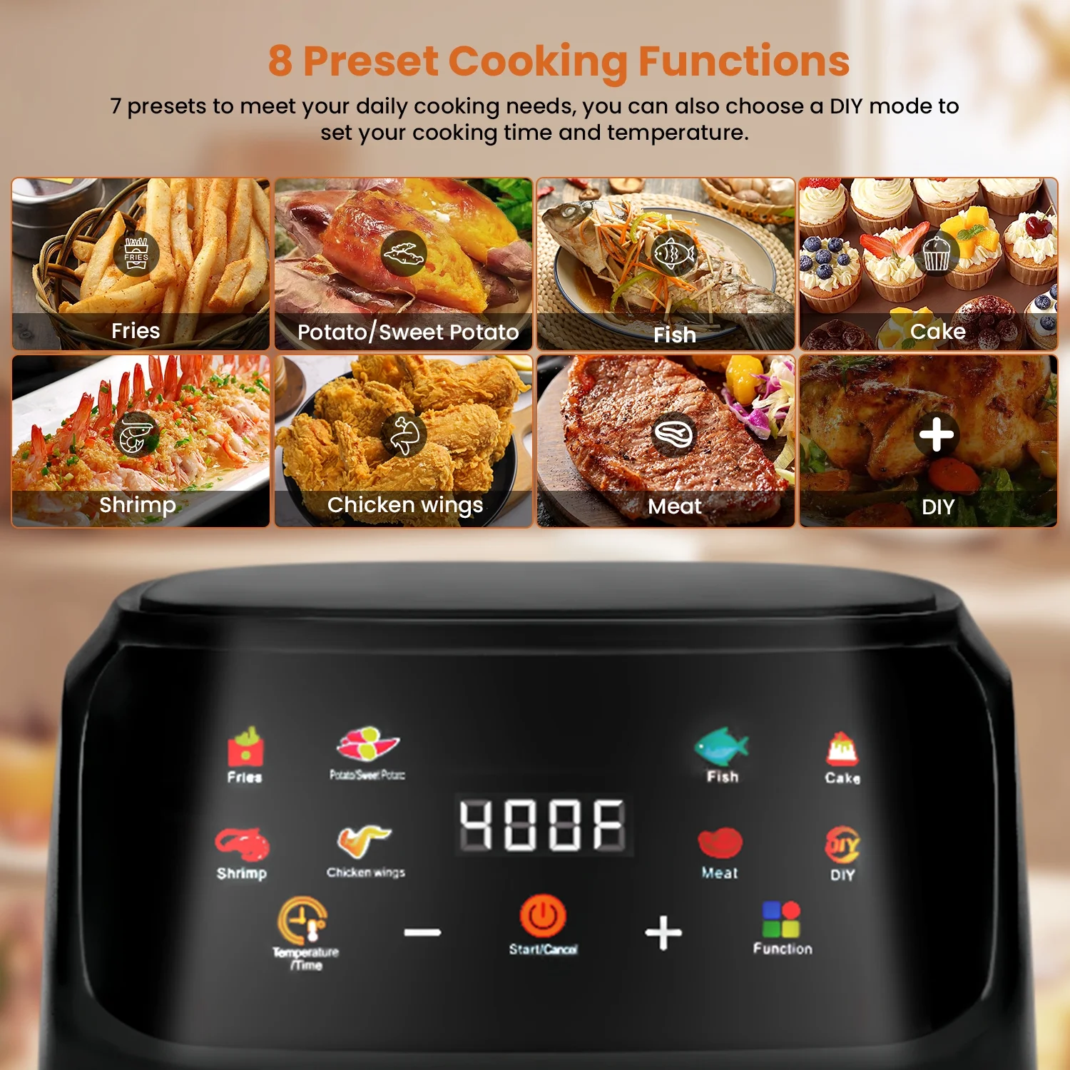 Air Fryer 7.5QT, Large 8-in-1 Digital Touchscreen, Visible Window, 1700W, New, Black