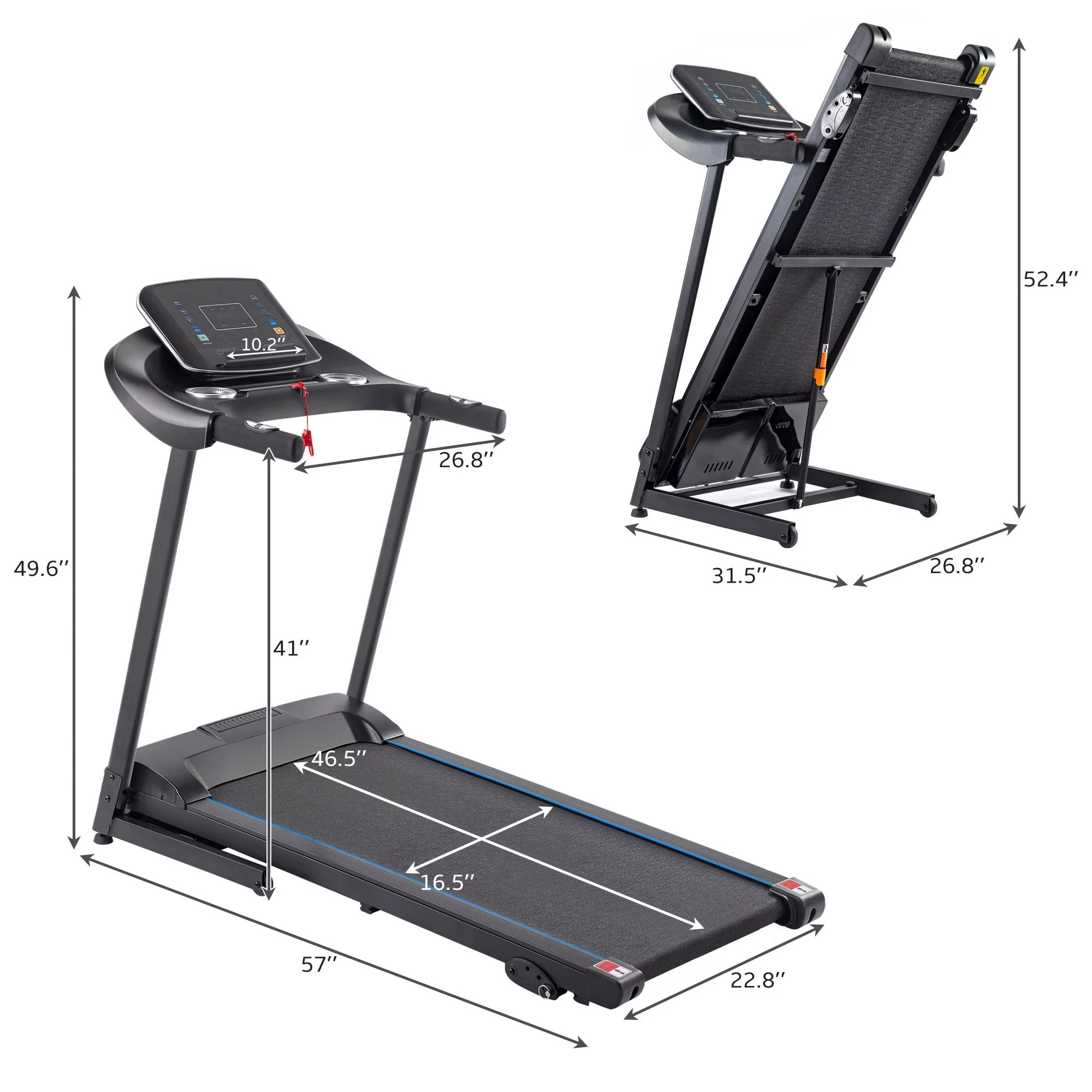 Folding Clearance Treadmill, Electric Motorized Treadmill with Incline, Audio Speakers for Home Gym, Walking Jogging Running Machine, Treadmill 230 LB Capacity, Installation-Free