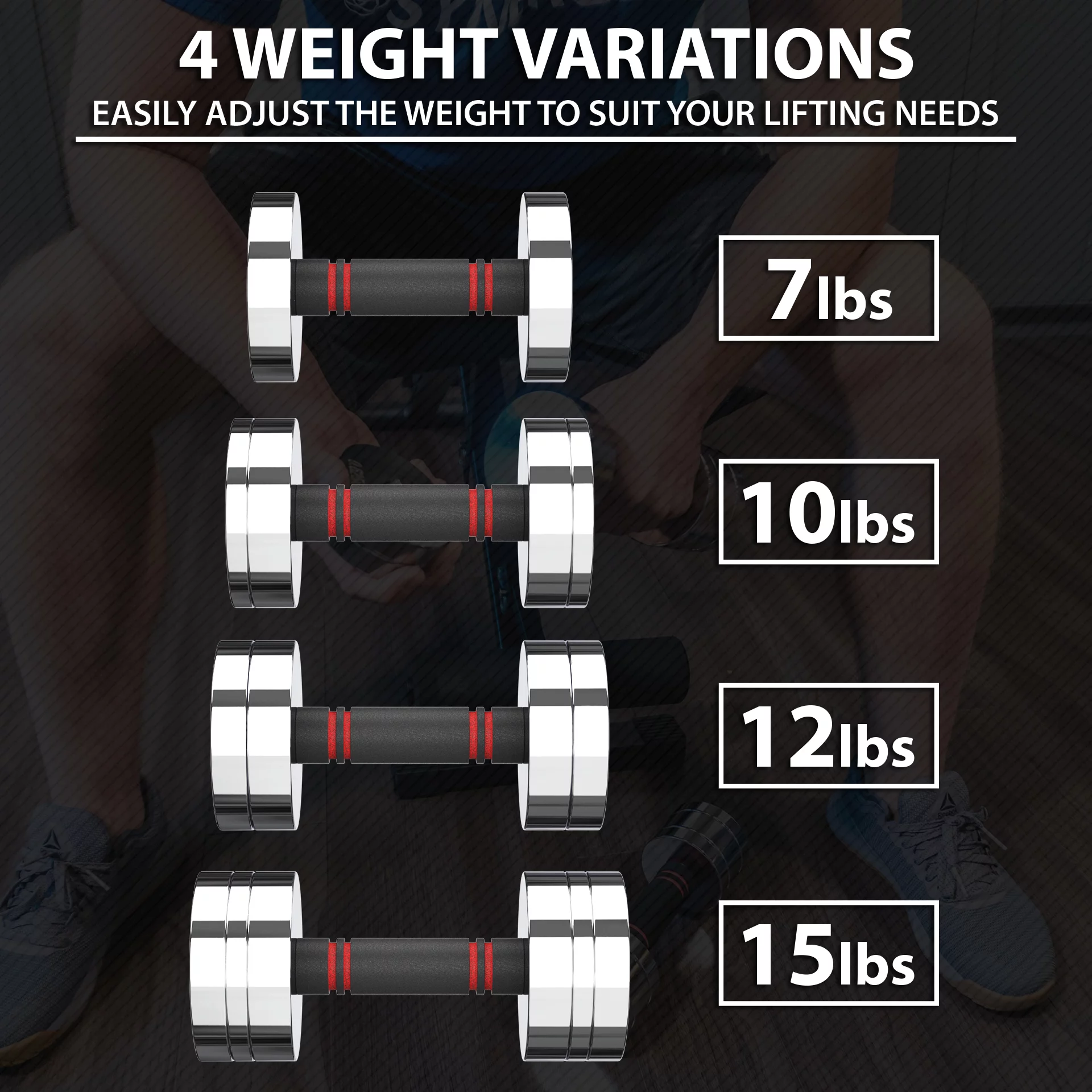 Synergee Ultra Compact Adjustable Dumbbell Set. Steel Weight Set with Foam Handles and Chrome Finish. Weights Range from 5-10 lbs.