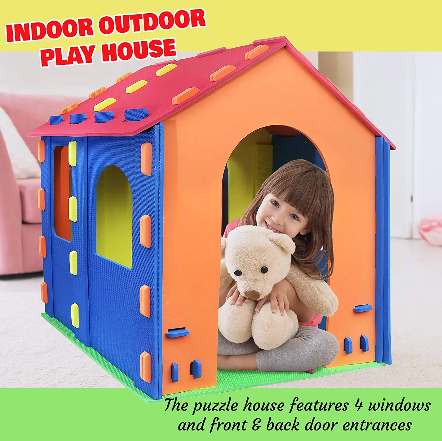 Click N’ Play Giant Kids Foam Playhouse Play Tent for Boy and Girls Indoor and Outdoor, Interlocking Eva Foam Tiles.