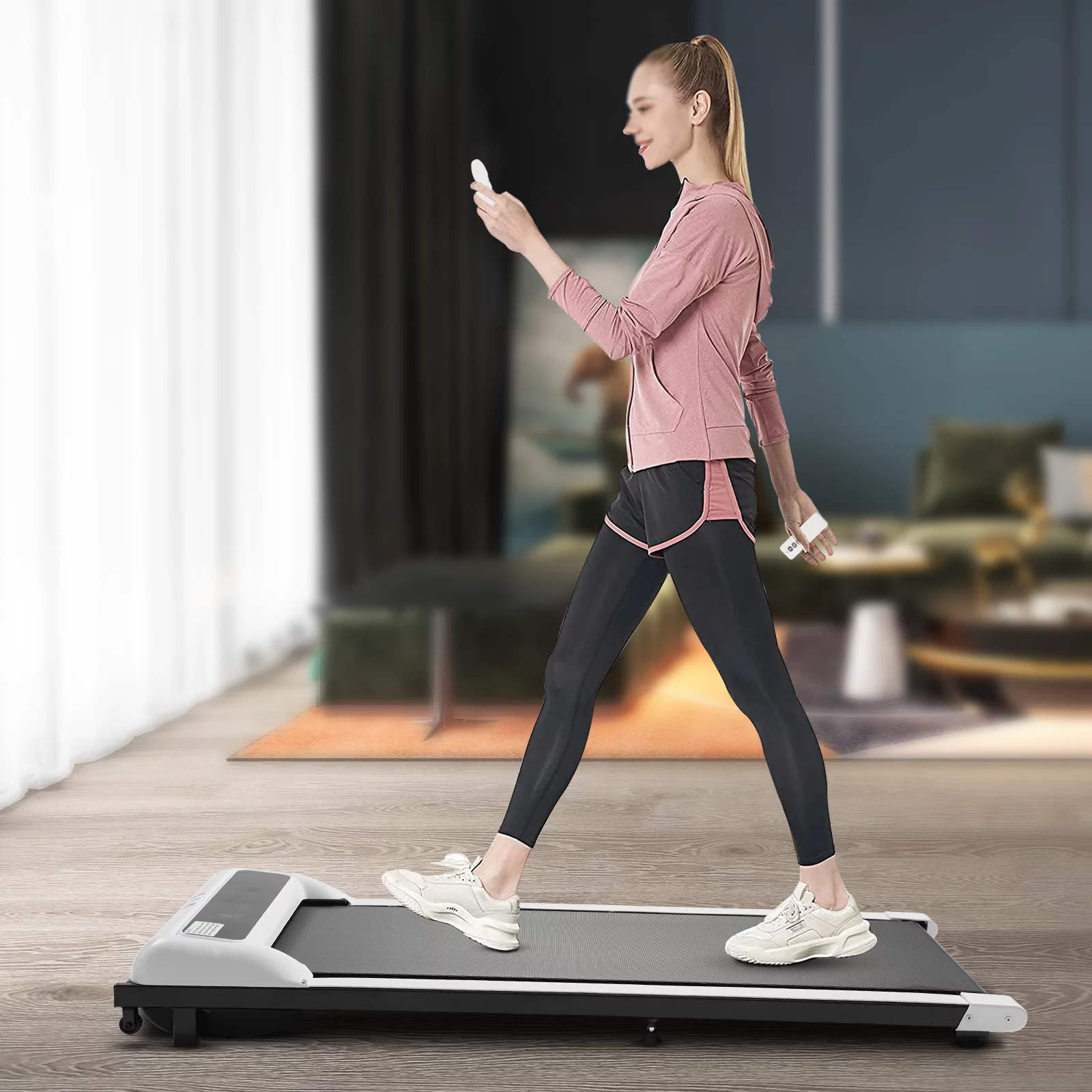 FETCOI Folding Treadmill Under Desk Electric Running Walking Pad Treadmill with Remote (Black)