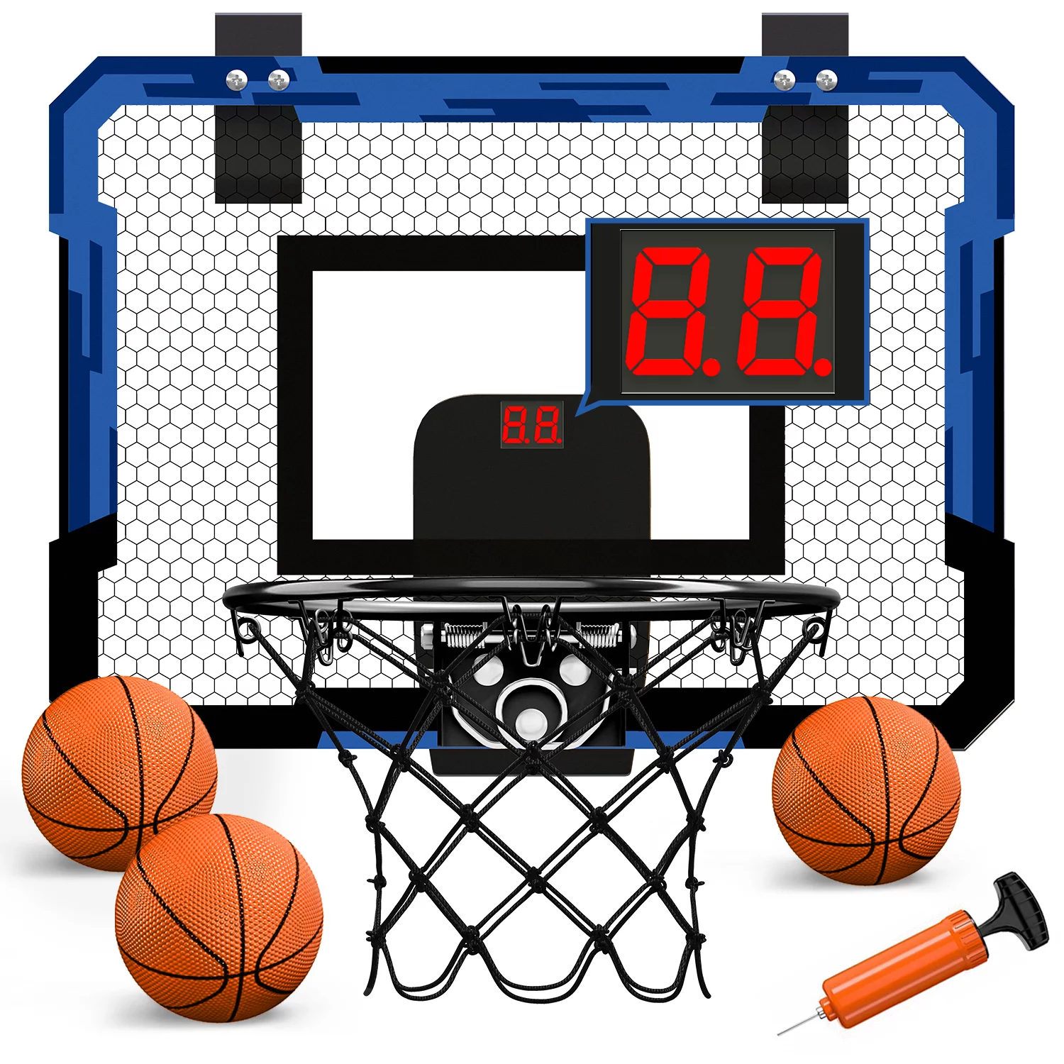 QDRAGON Mini Basketball Hoop with Electronic Scorer, Mini Hoop with 3 Balls/Inflator/Breakaway Rim, Basketball Toy Gifts for Kids and Adults, Suit for Indoor/Outdoor/Pool/Door, Blue