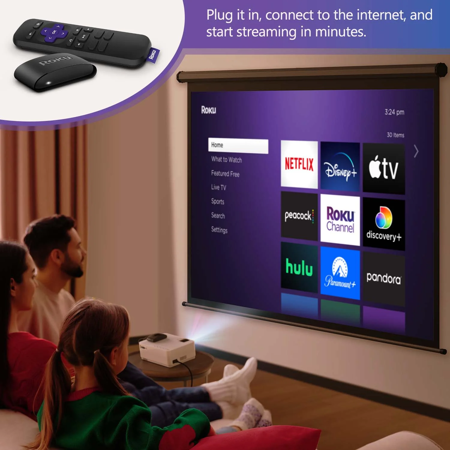 VANKYO Leisure 470 HD Mini Projector with Roku Express Streaming Player, 50000 Hrs LED Life, 240” Display Screen for Home Theater & Outdoor Movies