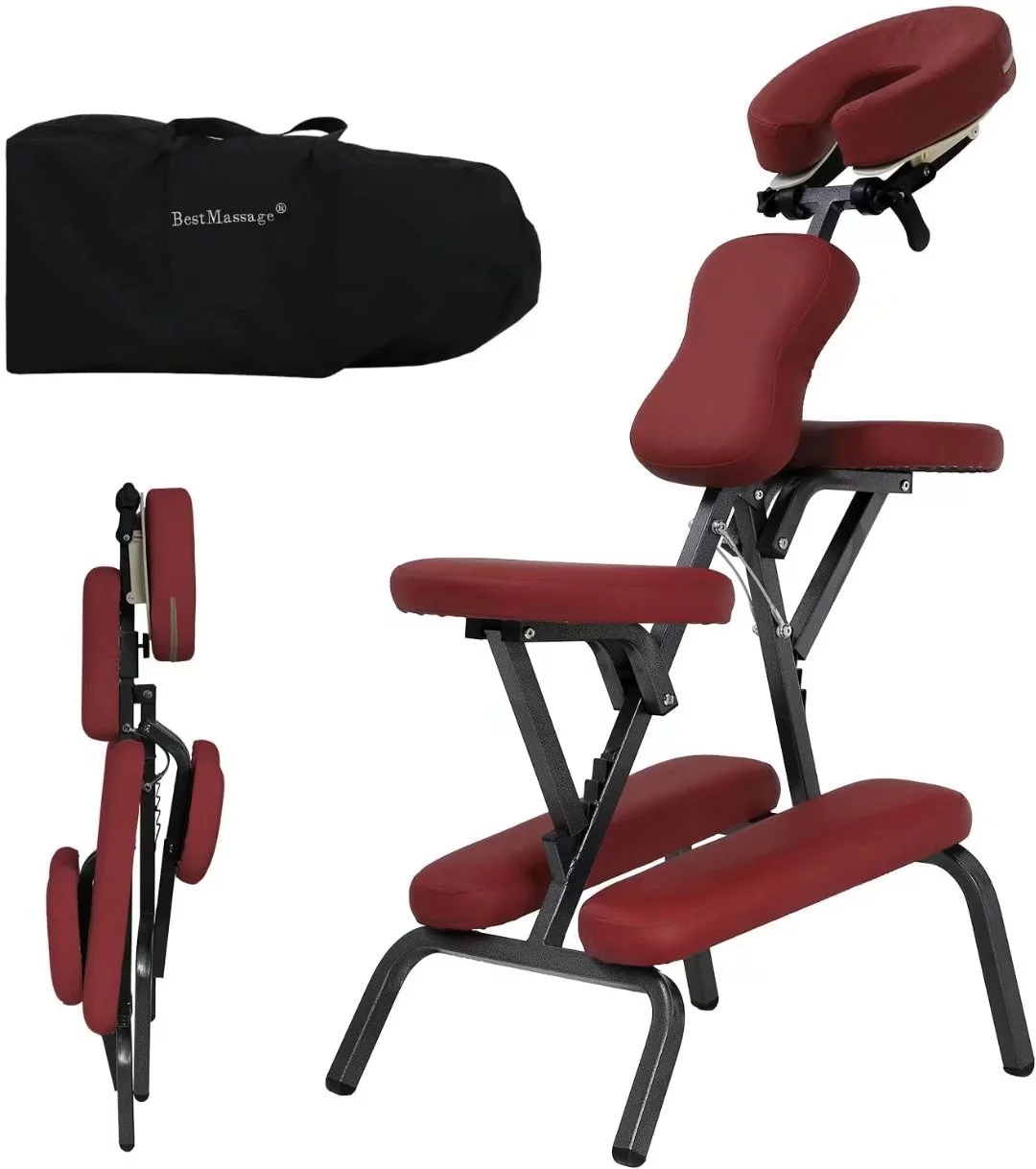 Foldable Massage Chair Adjustable Tattoo Chair Spa Chair Portable Therapy Chair w/Free Carry Case & Face Cradle, Black