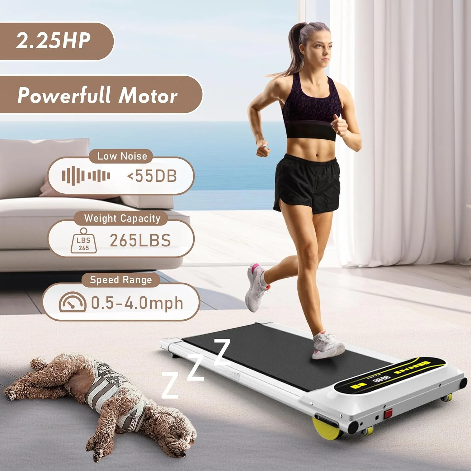 OBENSKY Walking Pad Treadmill Under Desk, 2.25HP Portable Mini Treadmill w/ Remote Control White