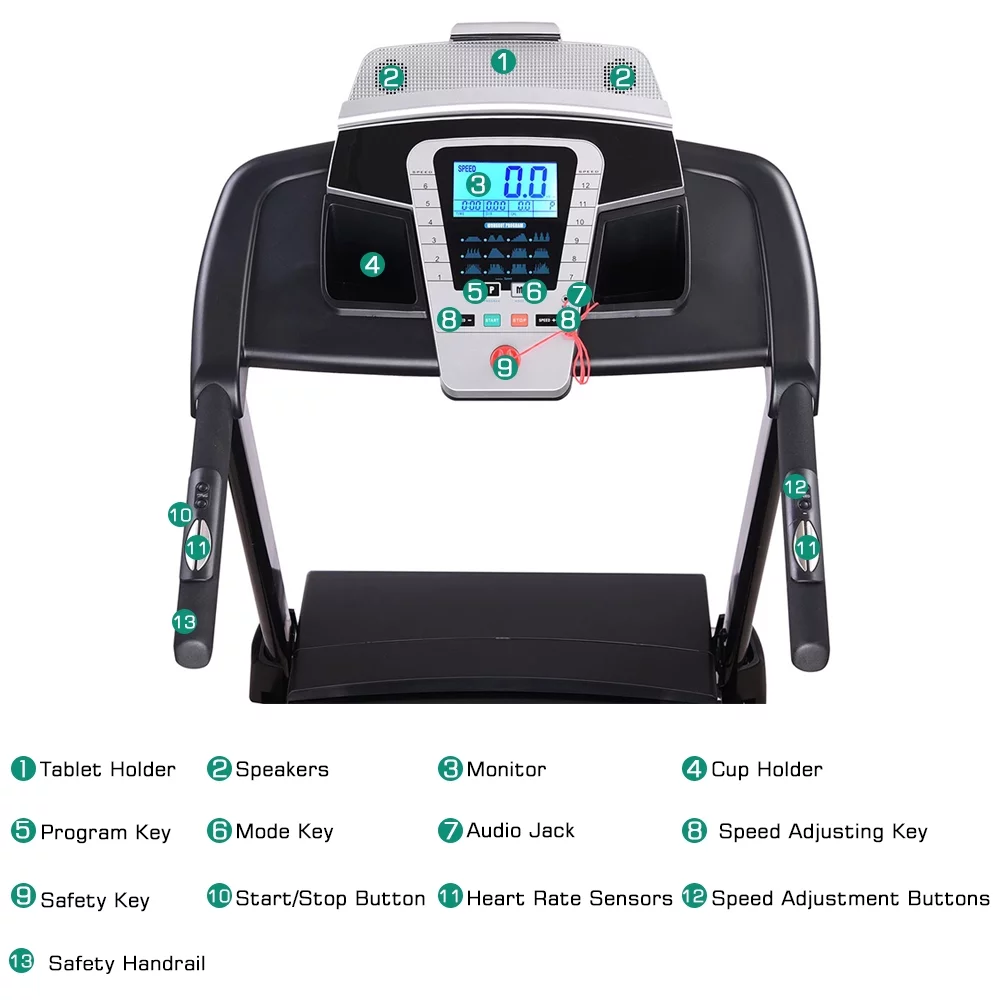 Yescom Folding Treadmill with LCD Display Speaker Running Walking Treadmill for Home Office Exercise