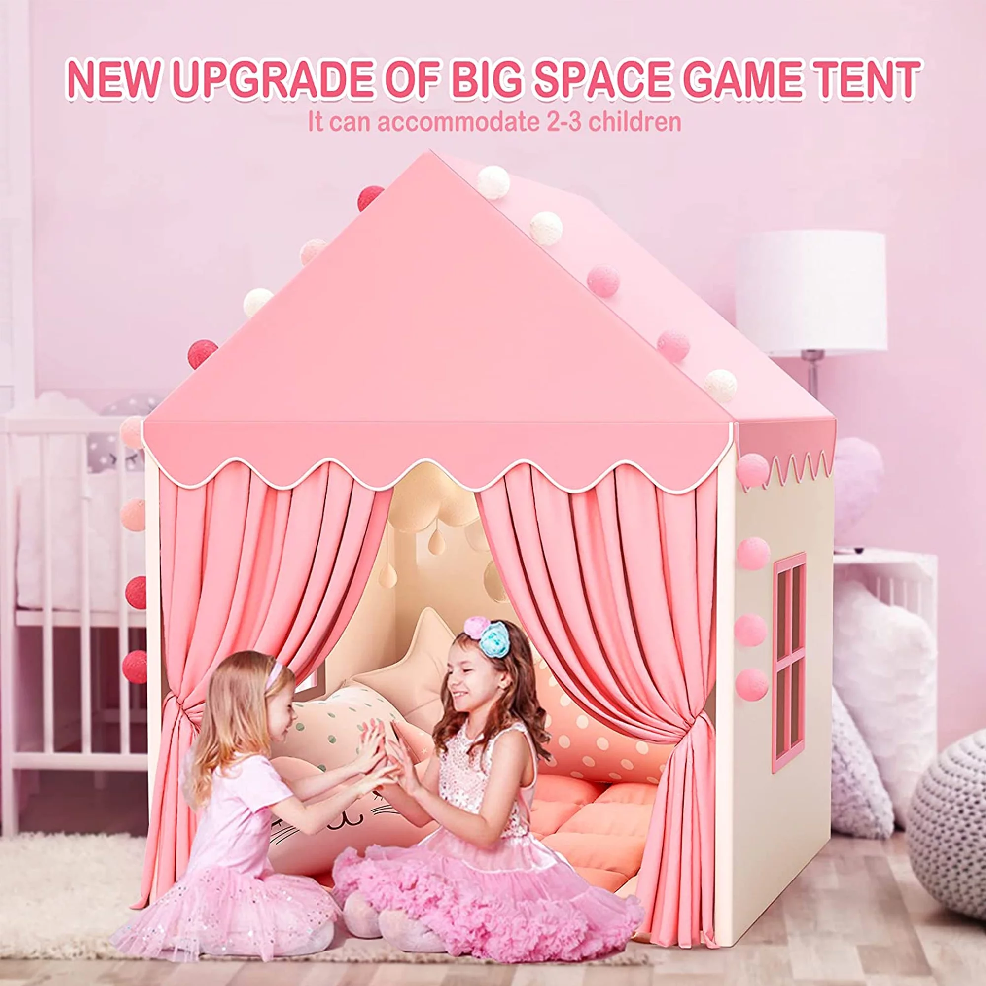 Wilwolfer Pink Kids Play Tent for Toddlers Girls Fairy Princess Toys Indoor Outdoor Canvas Playhouse