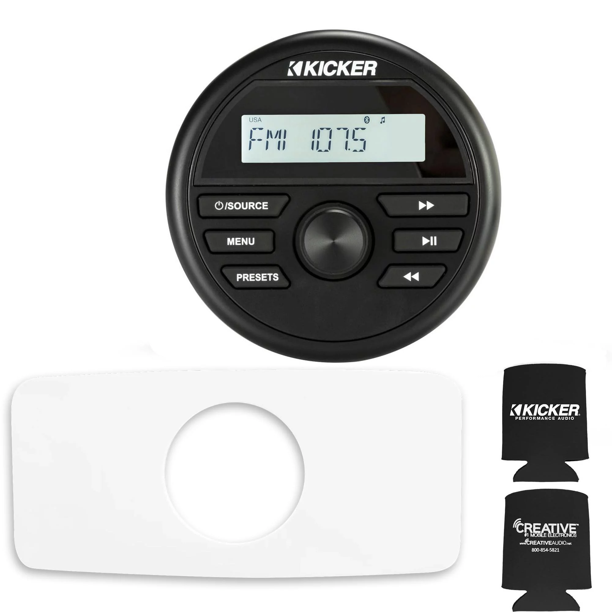 Kicker 46KMC2 Waterproof Radio With Stinger Marine SEADASH3W Universal Marine 3″ Radio Dash Kit – White