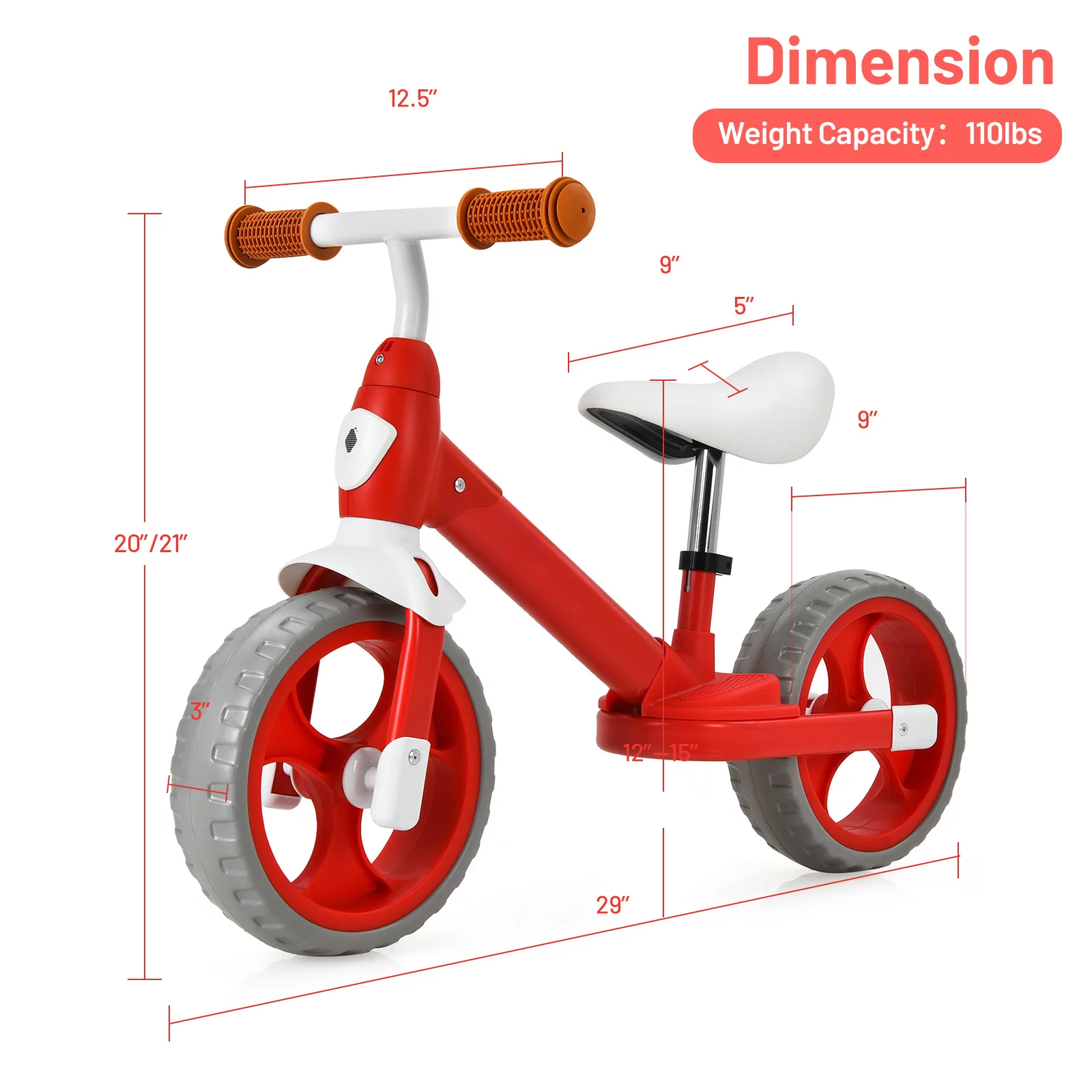 Topbuy Kids Balance Bike Toddler Running Bicycle Lightweight Training Bicycle w/Seat Height Adjustable Red