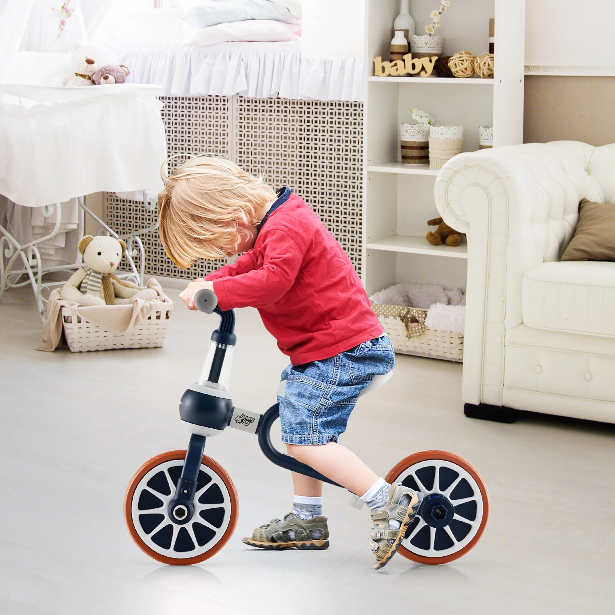 Costway 4 in 1 Kids Tricycles with  Push Handle & Training Wheels Baby Balance Bike Navy