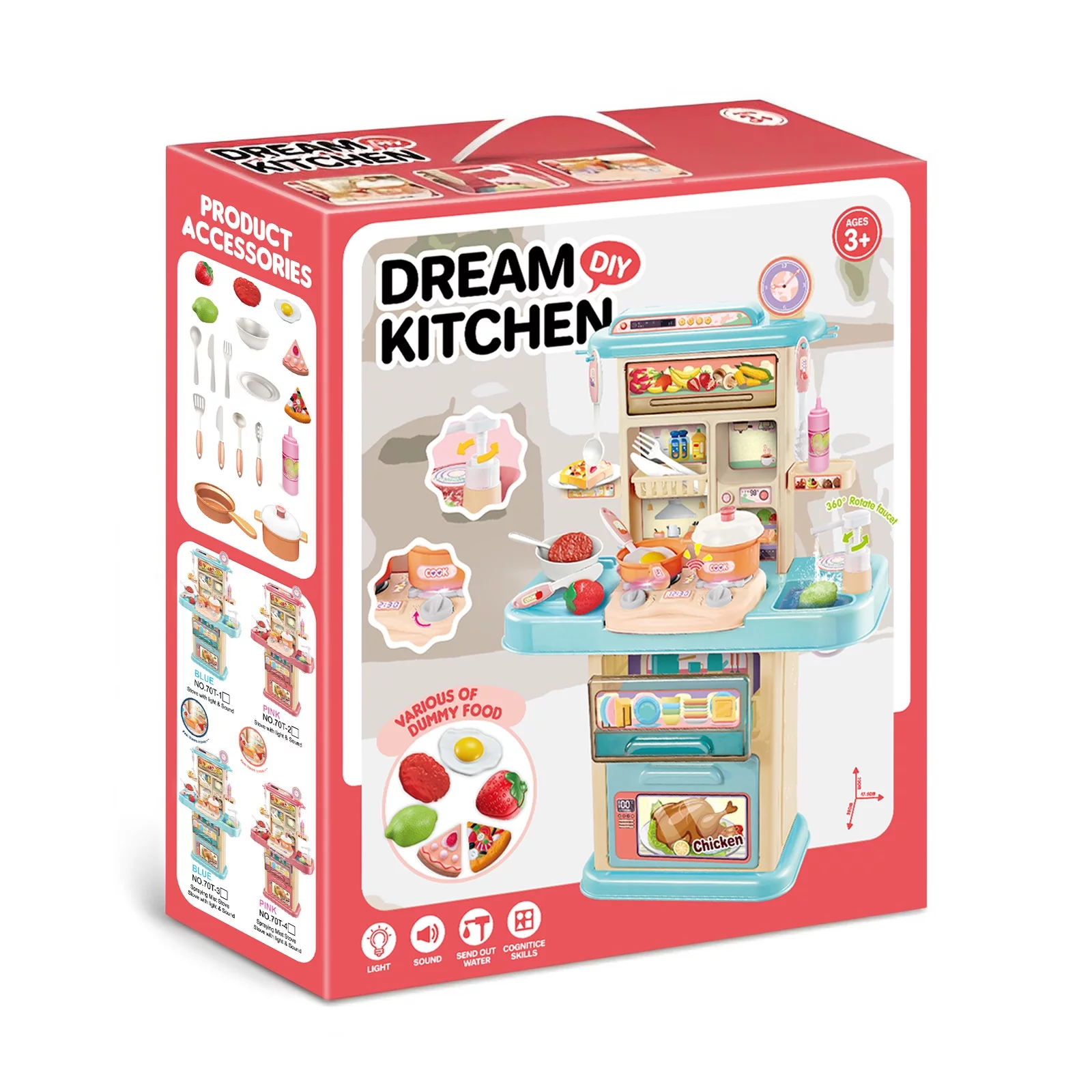 Beefunni Play Kitchen Set for Kids Girls Ages 3-6 Toys, Kids Kitchen Playhouse with Realistic Lights&Sounds, Birthday Christmas Gifts for Toddlers Girls.