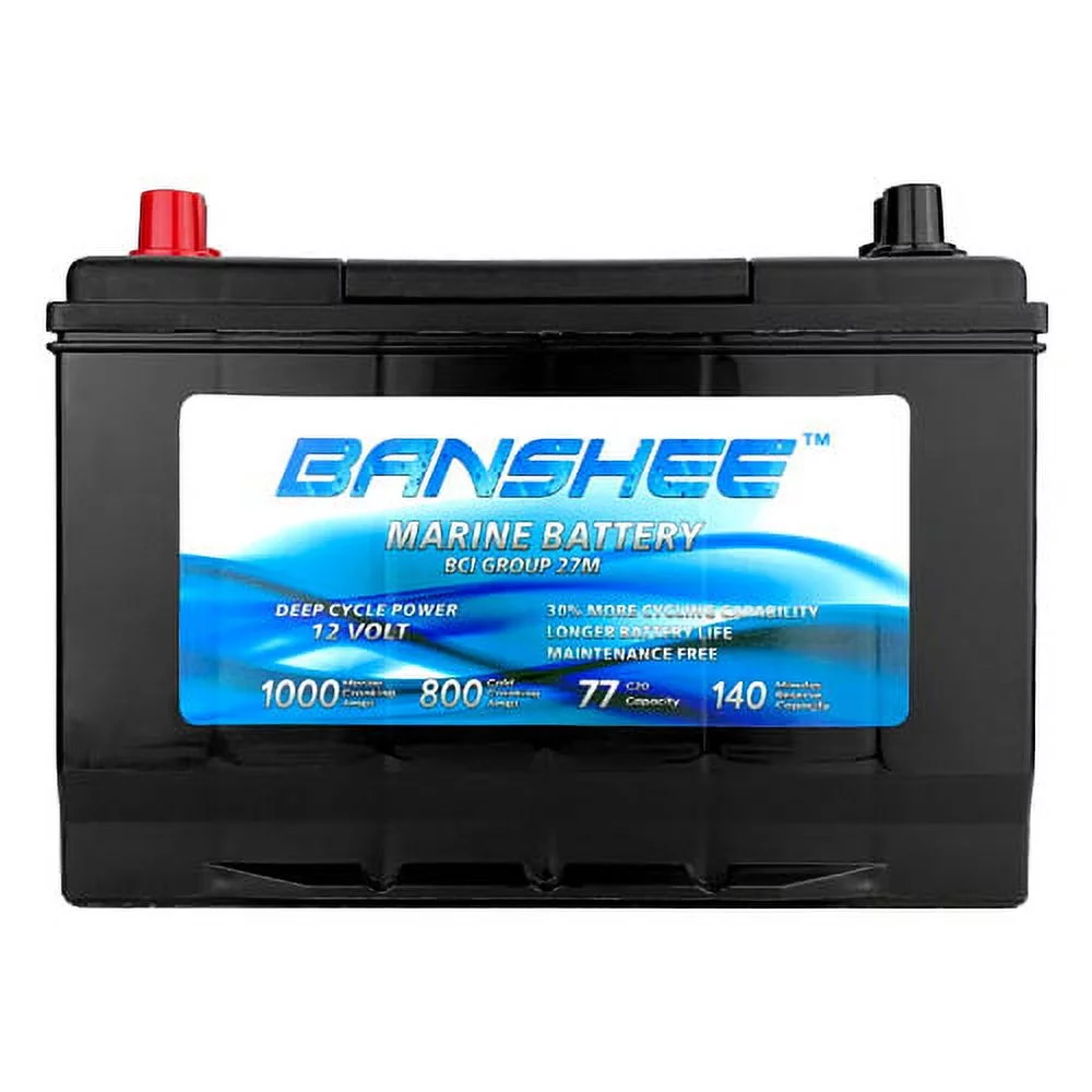 Banshee  12V 77Ah Deep Cycle Marine Battery for Replacement Optima D27M – Group Size 27