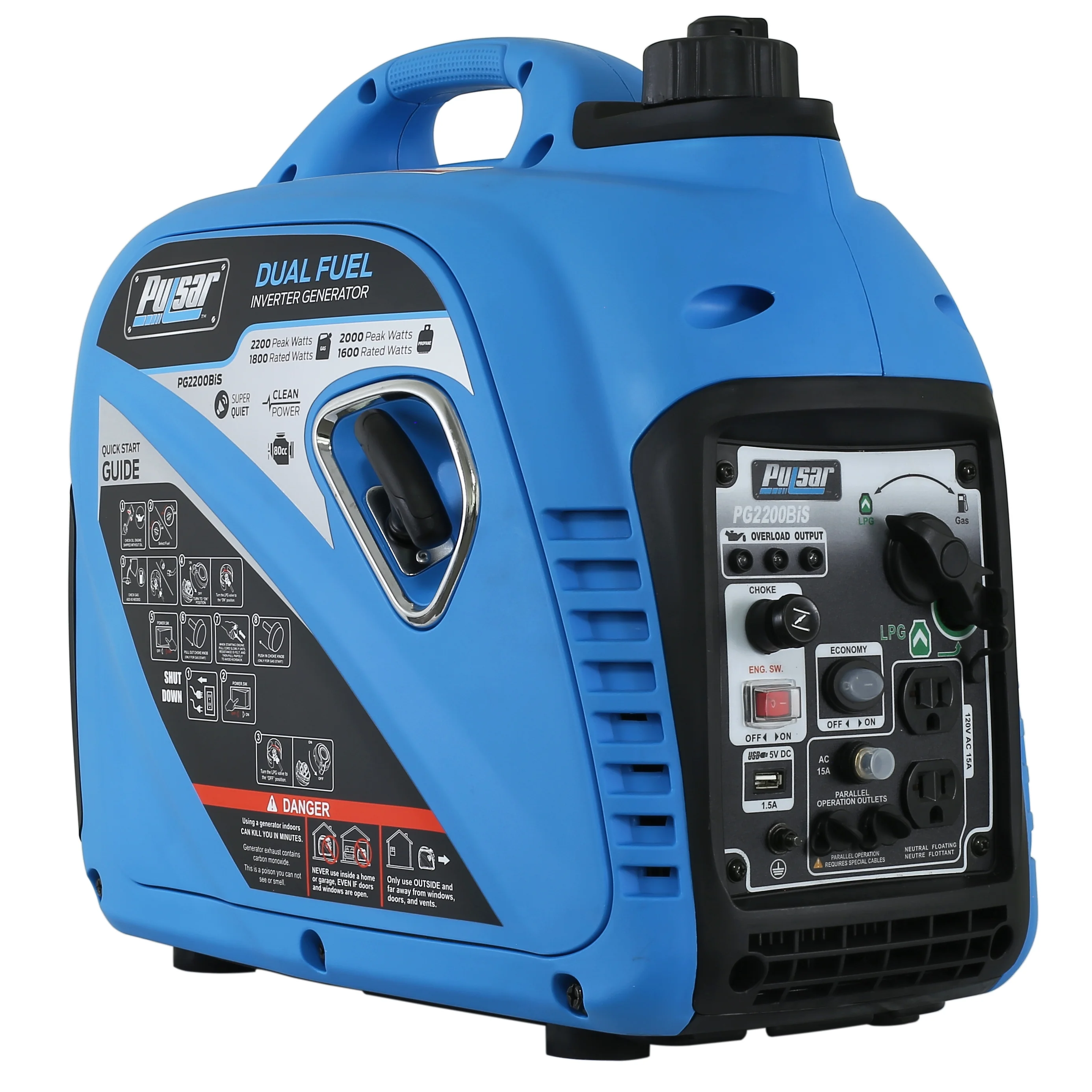 Pulsar 2,200 Watt Dual-Fuel Portable Inverter Generator – CARB Compliant