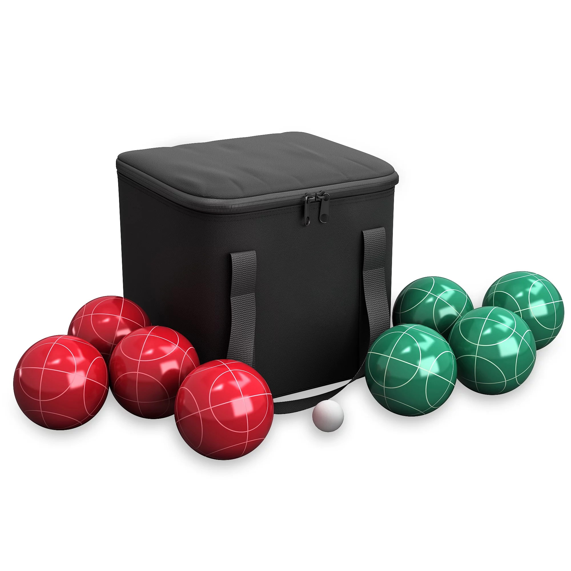 Trademark Games Bocce Ball Set Outdoor Family Bocce Game for Backyard, Lawn, Beach and More Red and Green Balls, Pallino, and Equipment Carrying Case by Hey! Play!