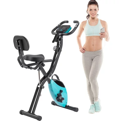 Folding Exercise Bike with 8-Level Adjustable Magnetic Resistance | Upright and Recumbent Foldable Stationary Bike is The Perfect Workout Bike for Home Use for Men, Women, and Seniors