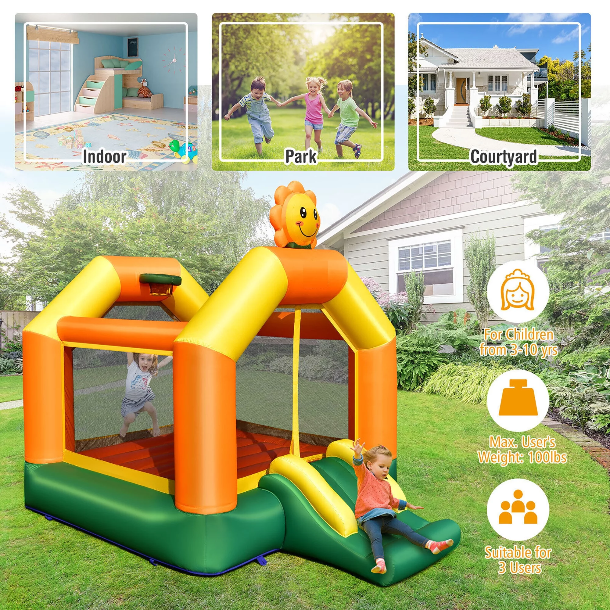 Gymax Inflatable Bounce Castle Jumping House Kids Playhouse w/ Slide & 550W Blower