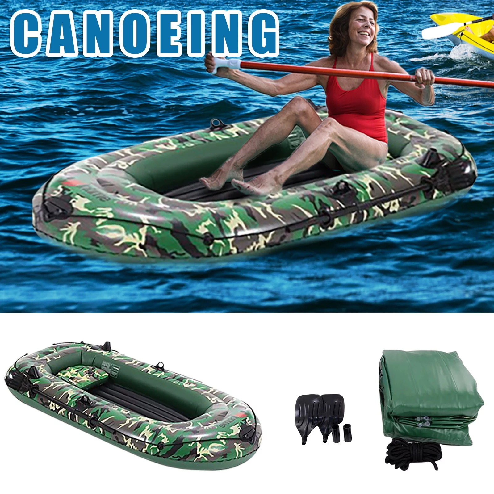 EQWLJWE Camouflage 4-Person 10FT Inflatable Dinghy Boats Fishing Rafting Water Sport Swimming Supplies Holiday Clearance