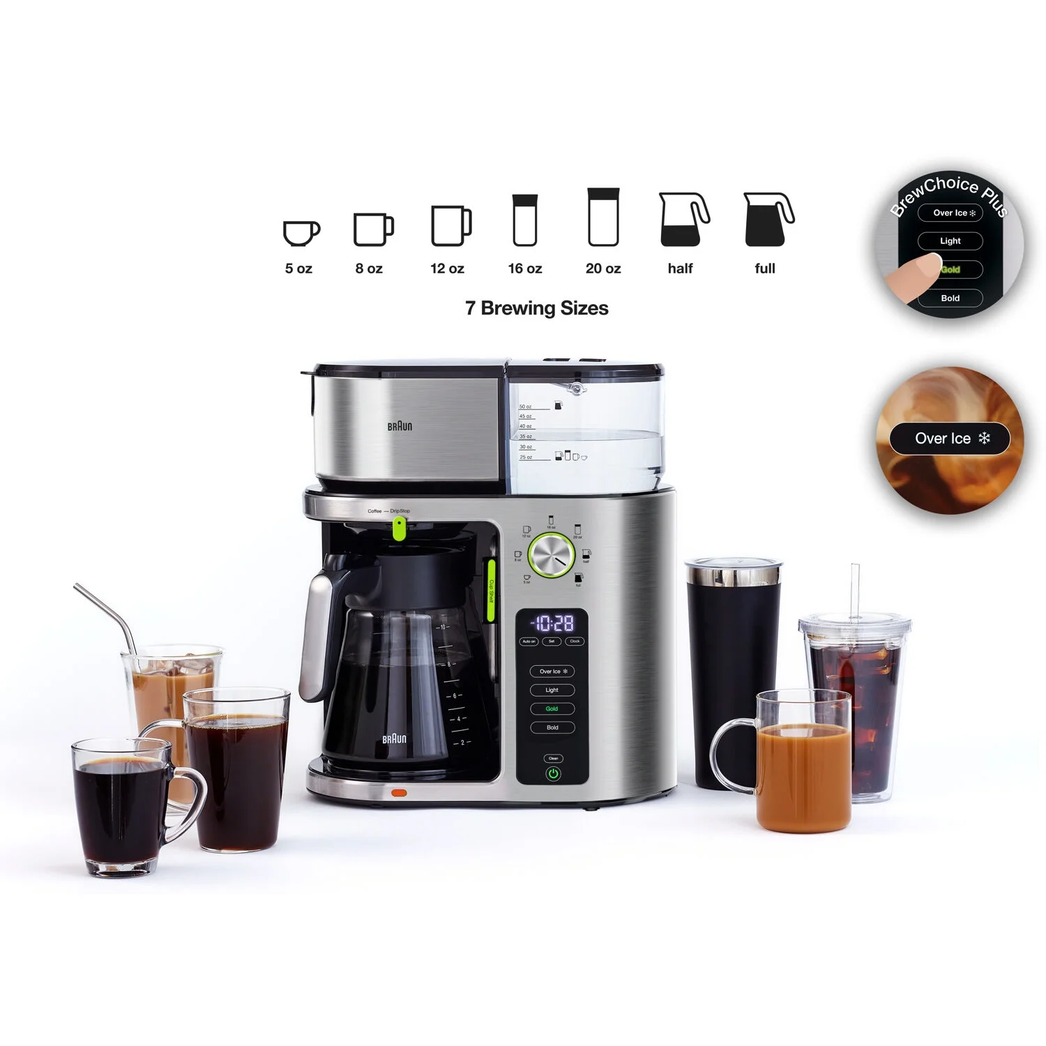 Braun MultiServe Drip Coffee Maker in Stainless Steel with 10-Cup Glass Carafe