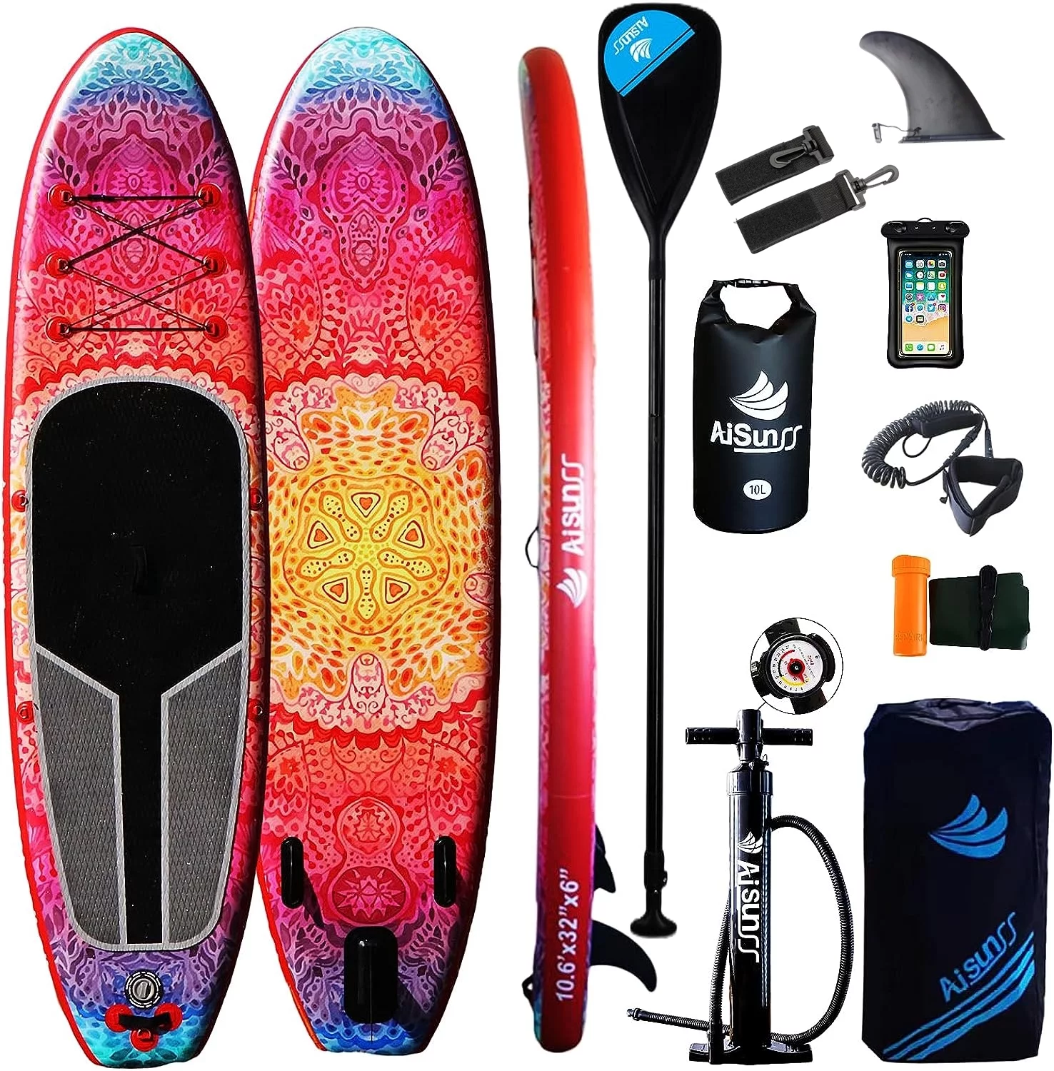 AISUNSS Paddle Board 10ft Inflatable Stand up Paddle Board, with Premium SUP & Backpack Accessories