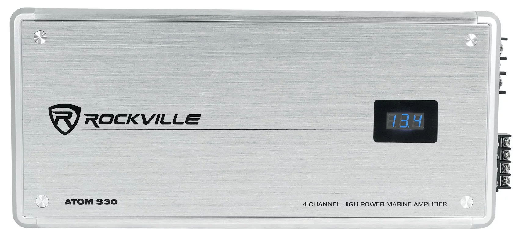 Rockville ATOM S30 Marine Amplifier 2400w 4 Channel Amp w/Volt Meter+PA Mic