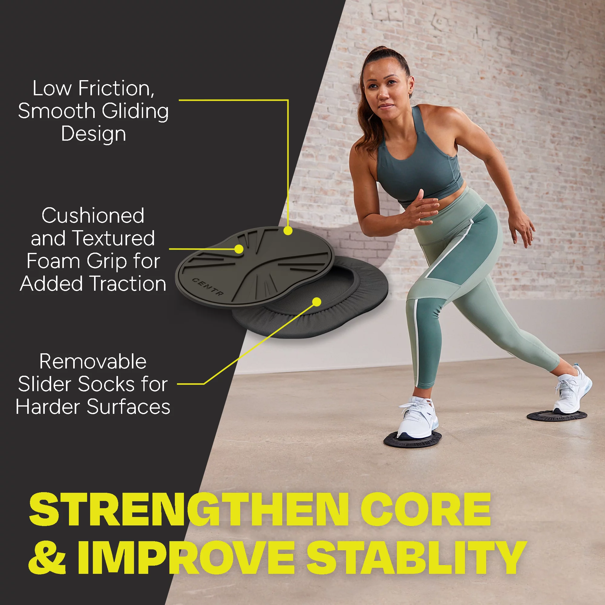 Centr By Chris Hemsworth Slide Discs for At-Home Core Workout, Black, 2-Pack + 3-Month Membership