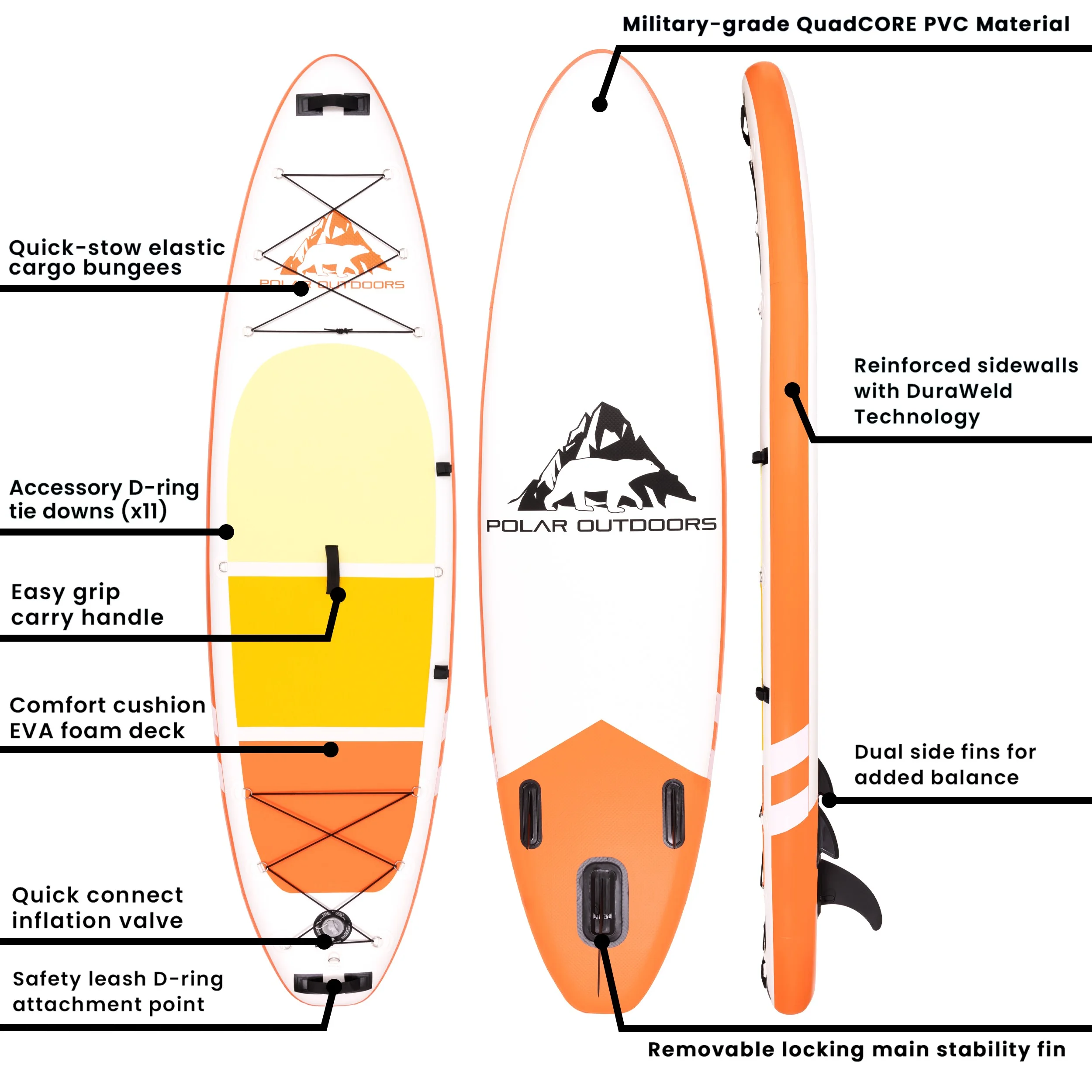 Polar Outdoors Inflatable Stand Up Paddle Boards By Roc Paddle Boards with Premium SUP Paddle Board Accessories, Wide Stable Design, Non-Slip Comfort Deck for Youth & Adults