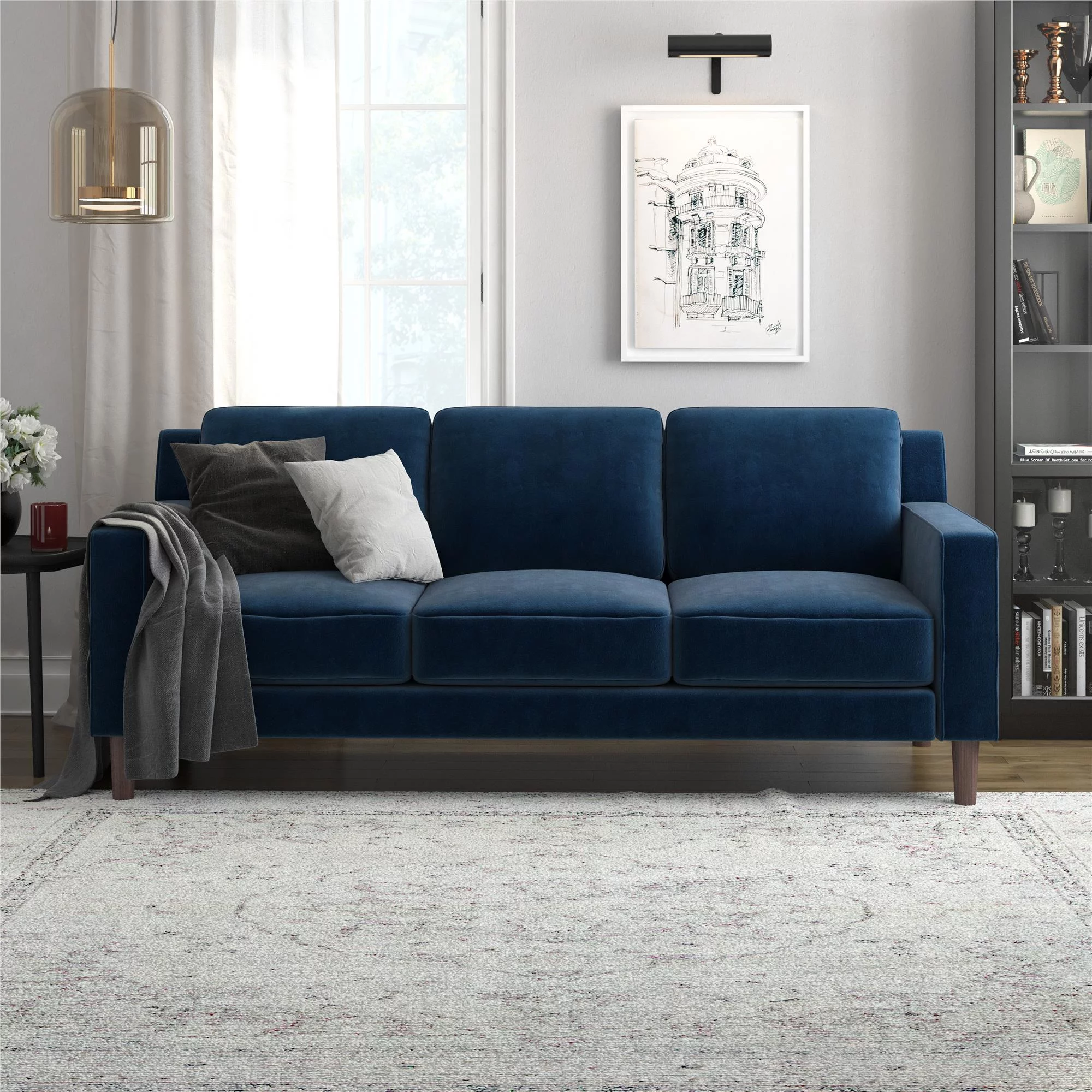 DHP Bryanna 3 Seater Sofa, Gray Velvet