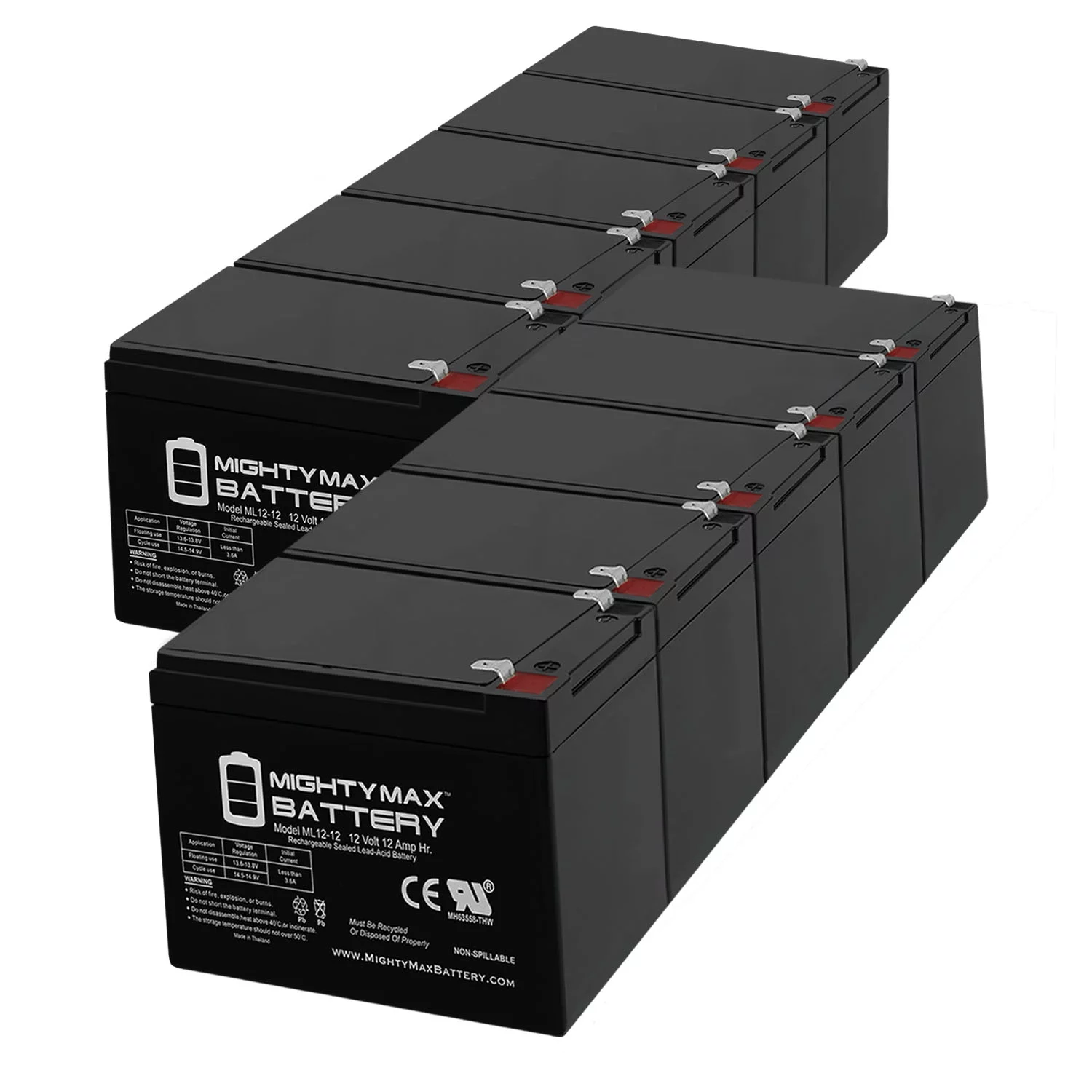 12V 12AH Battery for Optima Digital 1200 Battery Chargers – 10 Pack