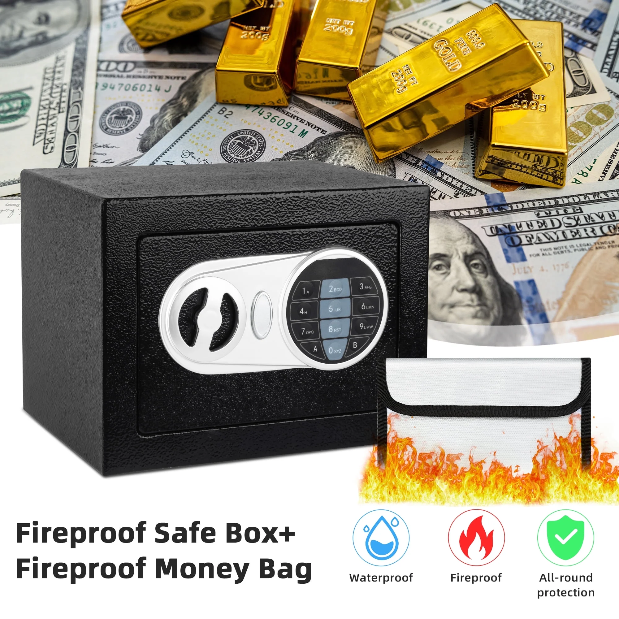 LOCKSWORTH 0.2 Cubic Feet Electronic Digital Safe Box, Steel Money Safe Box for Home with Fireproof Money Bag for Cash Safe Hidden