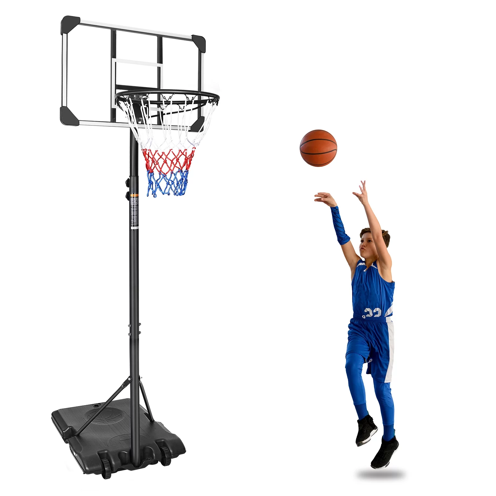 Basketball Hoop for Kids, Indoor Outdoor Basketball Court, 5.6ft-7ft Height Adjustable Basketball Goal with Removable Wheels, TE3089