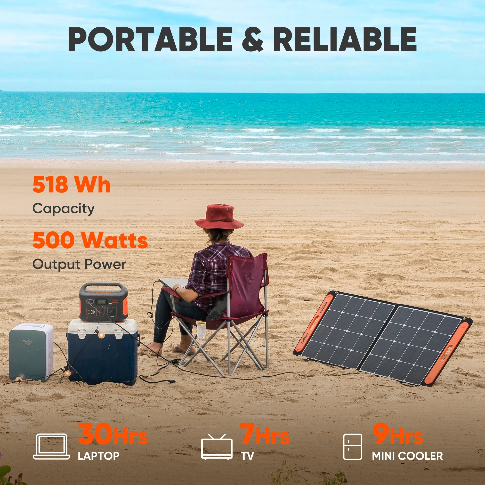 Jackery Solar Generator 500, 518Wh Outdoor Solar Generator Mobile Lithium Battery Pack with Solar Saga 100 for Road Trip Camping, Outdoor Adventure