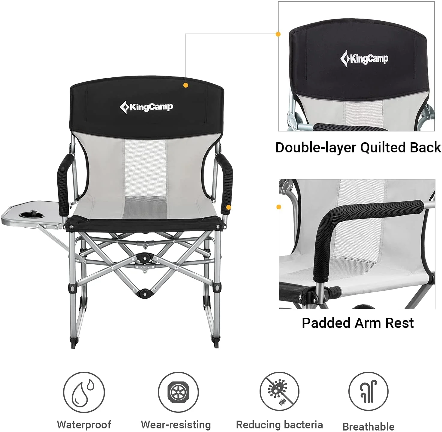 KingCamp 2 Pack Camping Chair Clearance Heavy Duty Folding Mesh with Handle and Side Table for Adult, Black