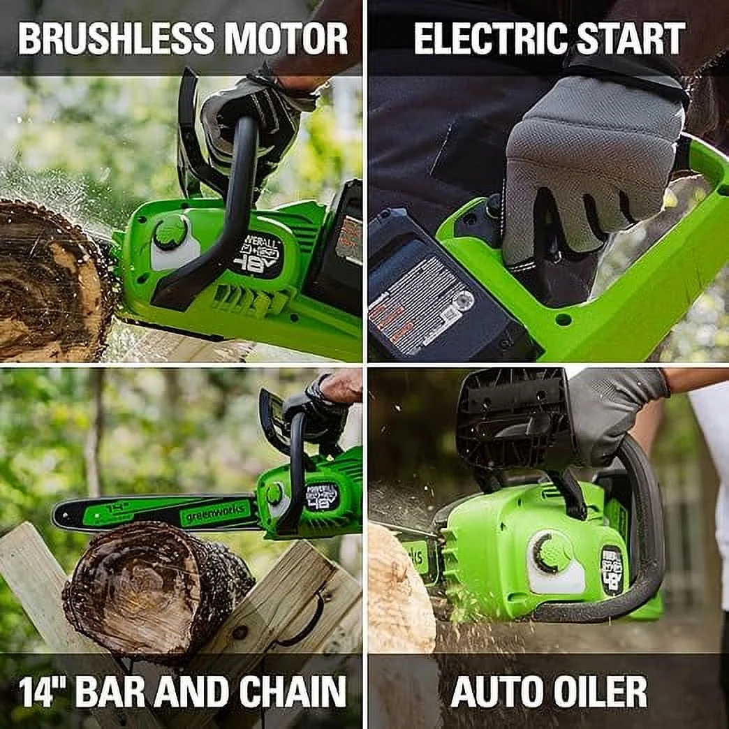 Pre-Owned Greenworks 48V (2 x 24V) 14″ Brushless Cordless Chainsaw CS48L4410 – GREEN (Fair)