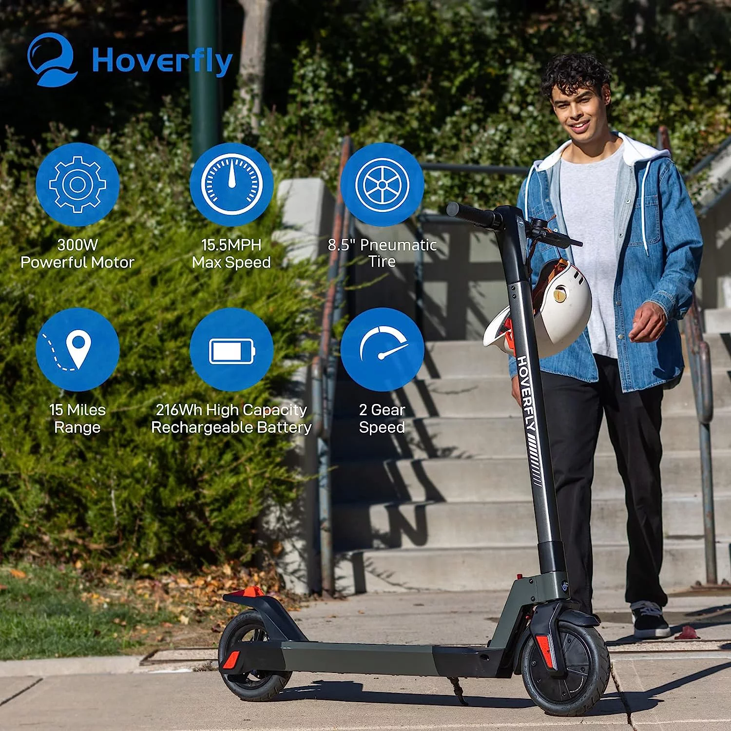 HOVERFLY F1 Foldable Adult Electric Scooter, 300w Motor Max 15 Mile & 15.5 mph Max220 lbs, 8.5″ Commuter Electric Scooter Unisex