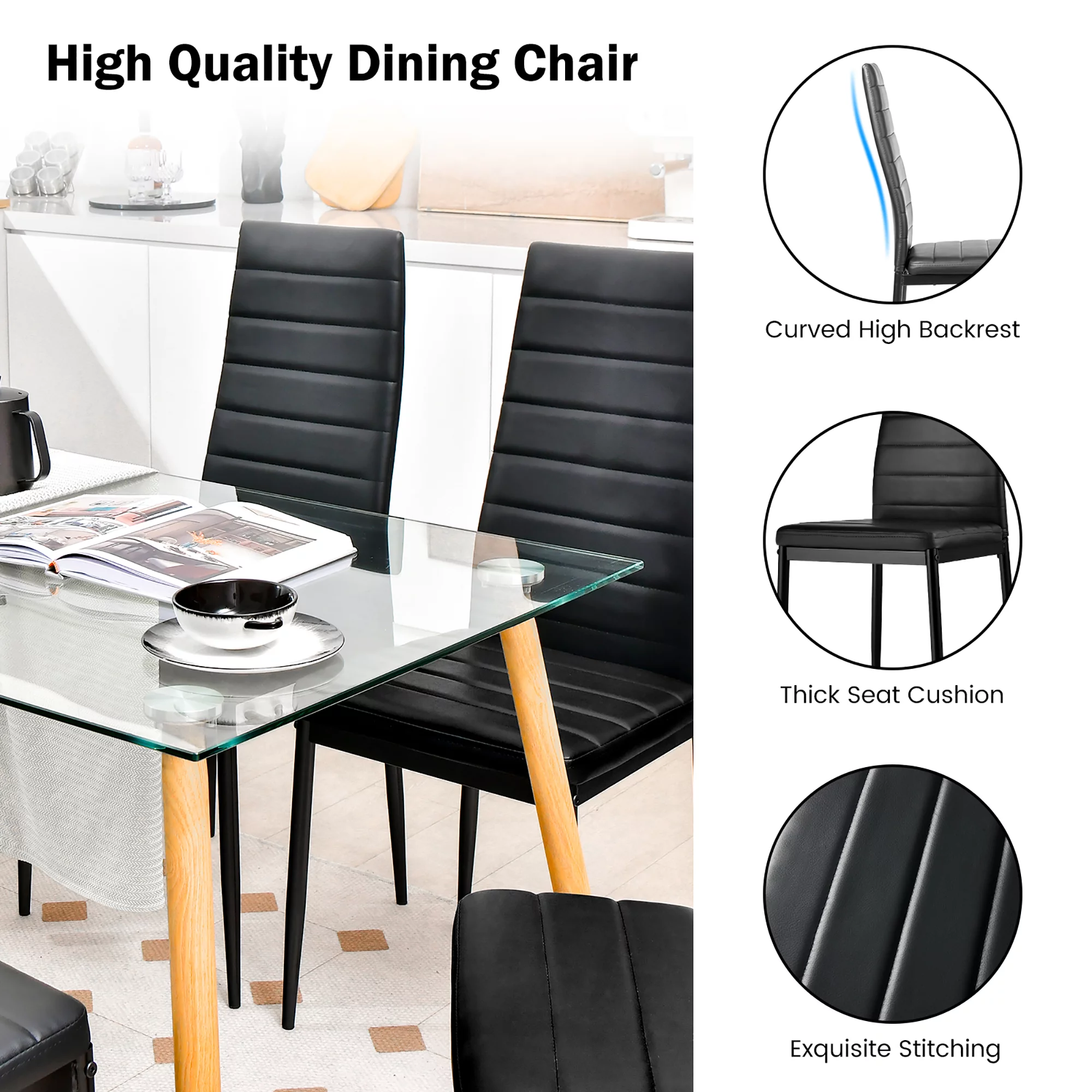 Gymax Set of 6 Dining Side Chair PVC High Back Metal Legs Kitchen Home Furniture Black