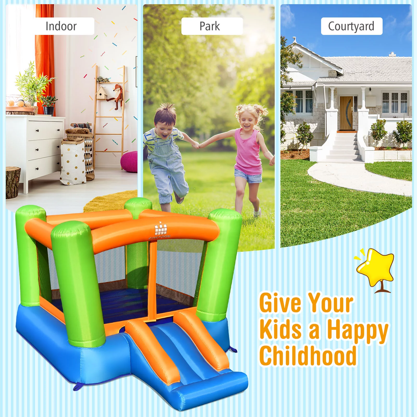 Infans Inflatable Bounce House Kids Jumping Playhouse Indoor & Outdoor Without Blower