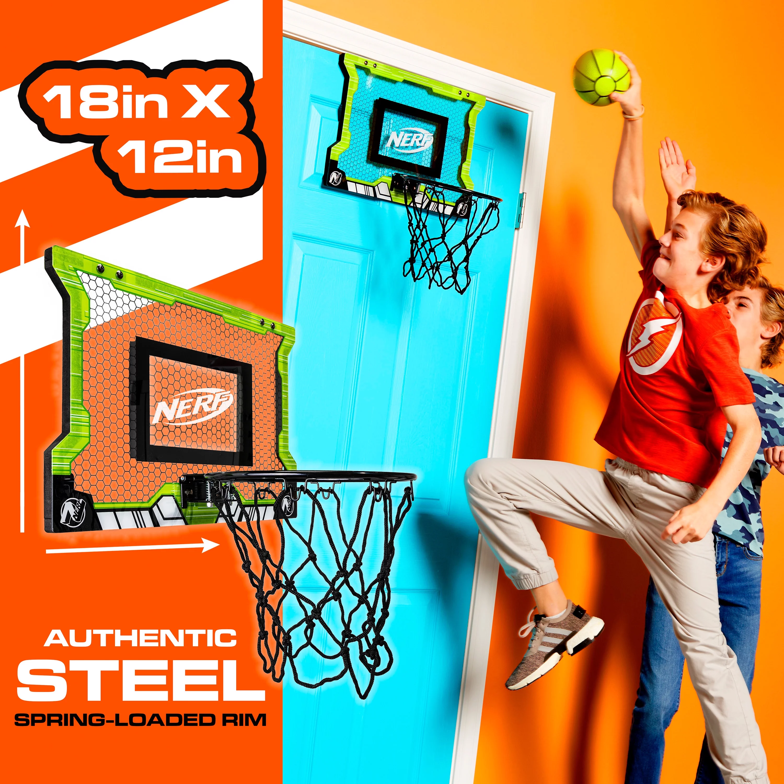 Nerf Basketball Pro over the Door Hoop with Mini Ball – 18 in. x 12 in.  – Steel Rim