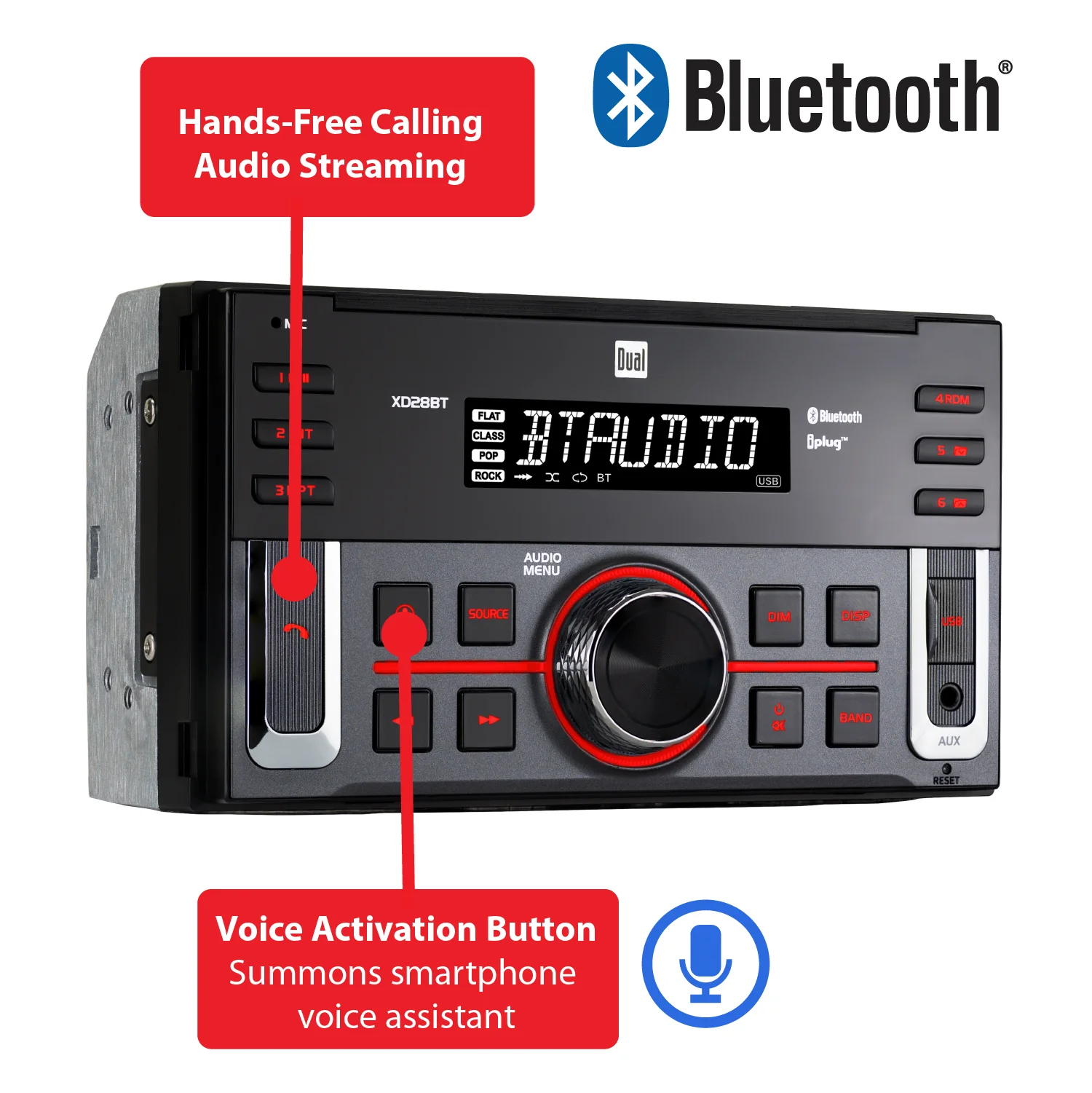 Dual Electronics XD28BT, Car Stereo Head Unit, Double DIN with Bluetooth, 7-Character LCD, New