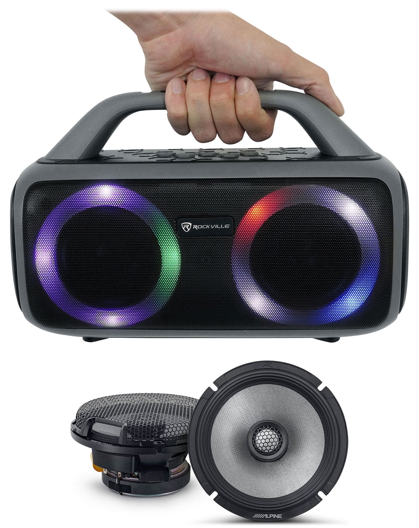 Pair Alpine R2-S65 6.5″ High-Resolution Car Speakers+Portable Bluetooth Speaker