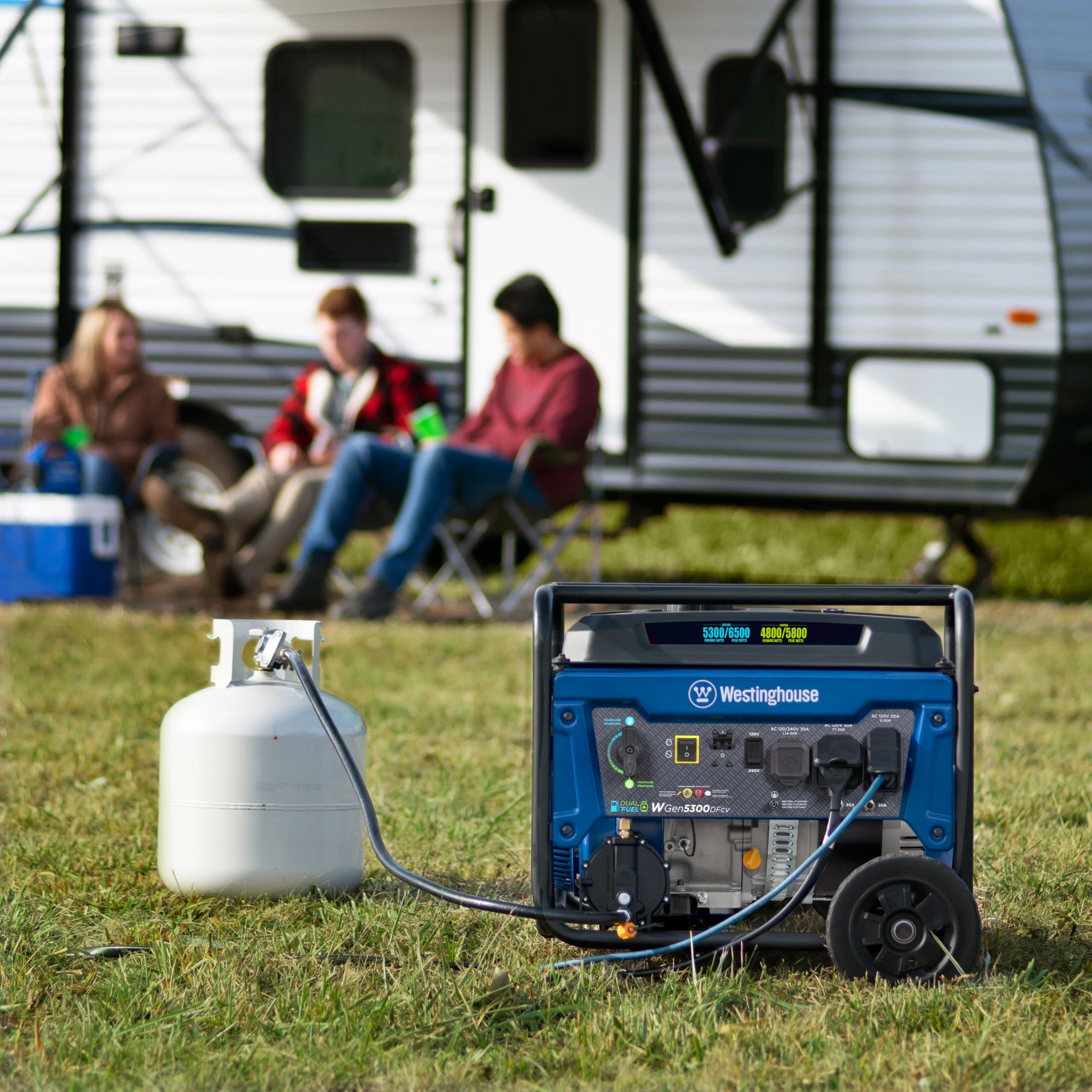 Westinghouse 6500 Peak Watt Home Backup Dual Fuel Portable Generator with CO Sensor and Wheel Kit