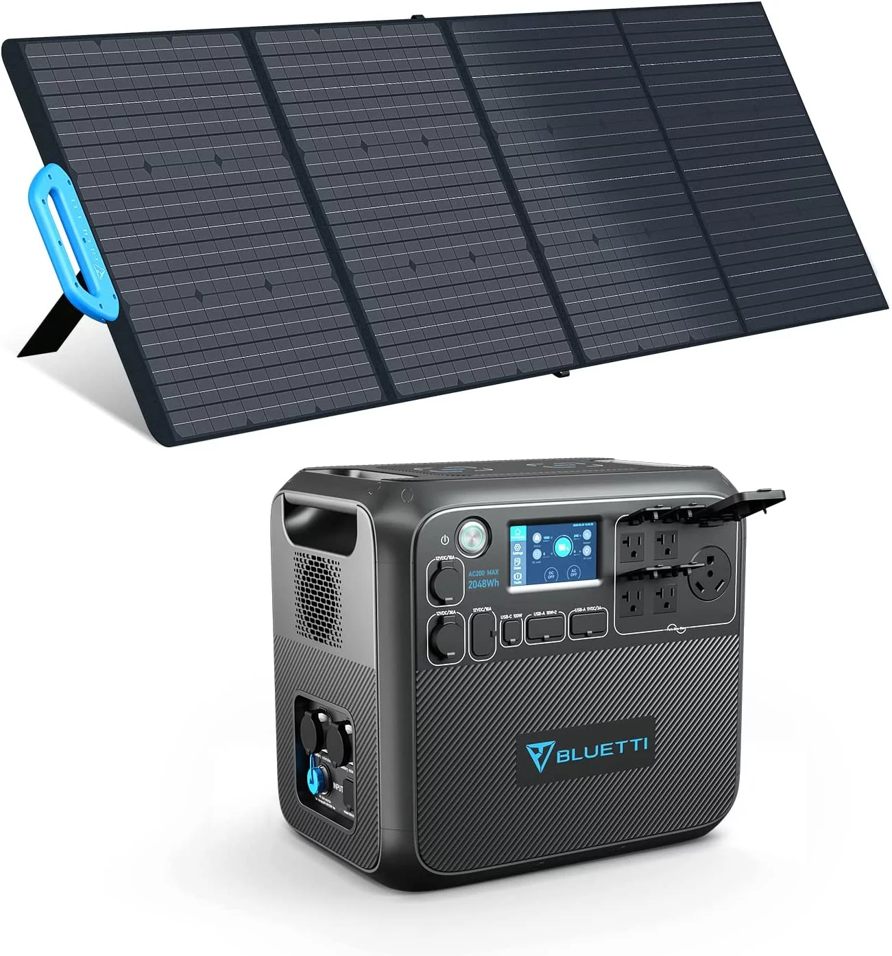 Bluetti AC200MAX Portable Power Station With 1x 200W Solar Panel,2048Wh Capacity Solar Generator,2200W AC Output for Home Backup, RV Camping, Emergency