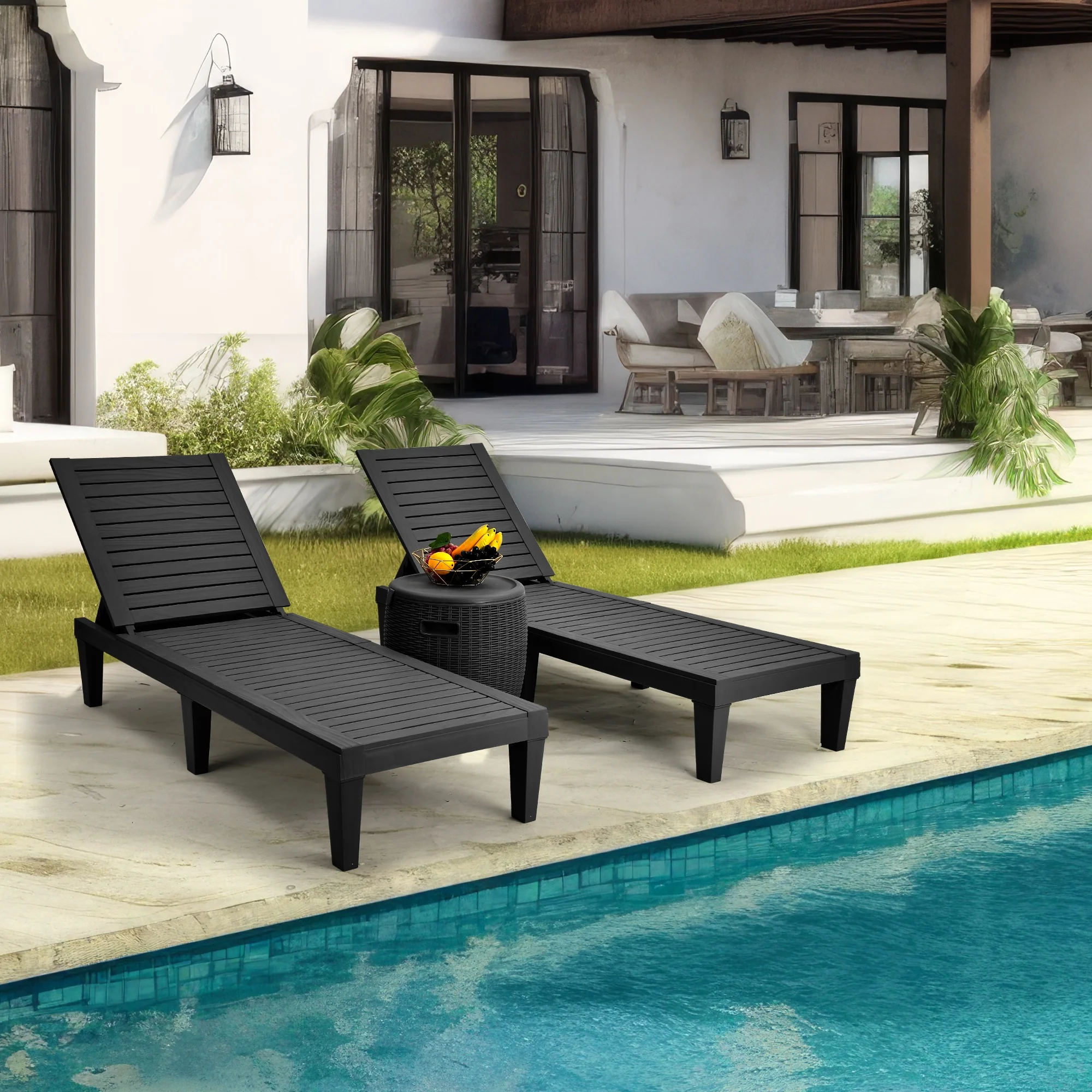 Dextrus Multi-Functional Patio Loungers Easy Assembly & Lightweight, Adjustable Outdoor Lounge Chairs, Elevate Your Patio Experience, Black