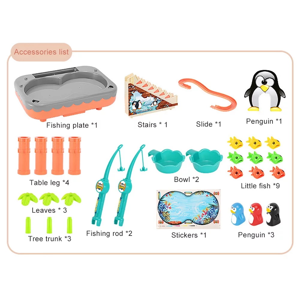 Toddler Toys Baby Toys Kid Toys Fishing Table ToysElectric Water Table for Kid 1-6 – Penguin Stair Climbing Magnetic Fishing Toy Pool Set