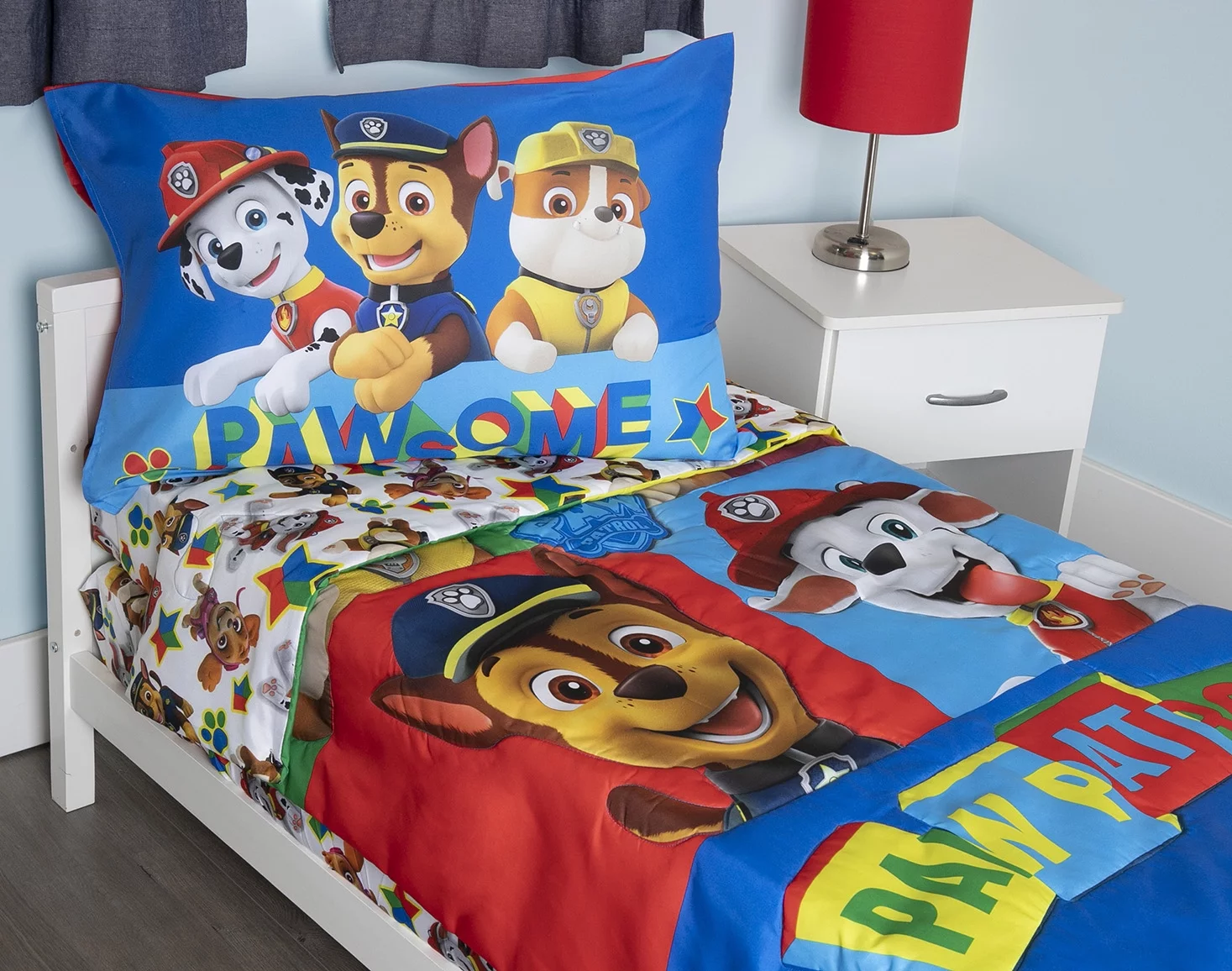 Paw Patrol 5-Piece Toddler Bedding Set & Blanket, Blue, Top Pups, Toddler Bed, Polyester