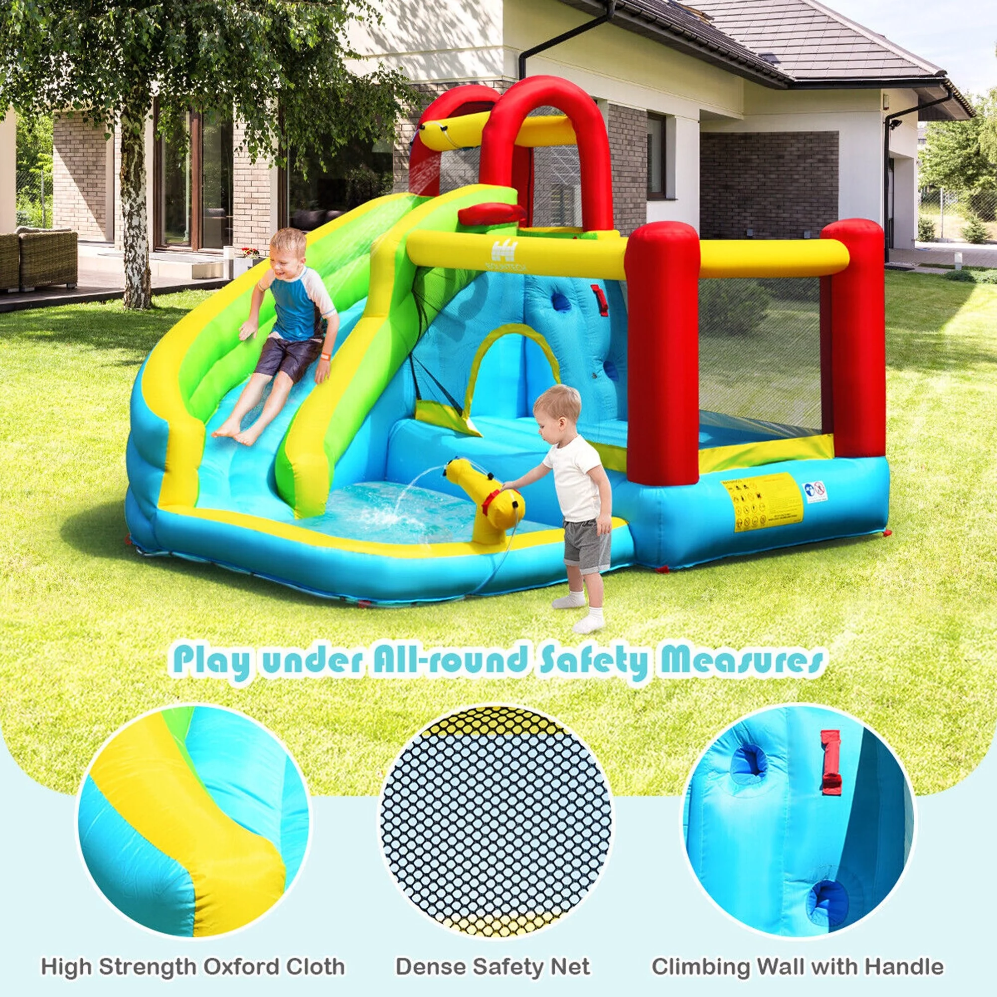 Inflatable Kids Water Slide Jumper Bounce House Splash Water Pool – Colorful Withou Blower