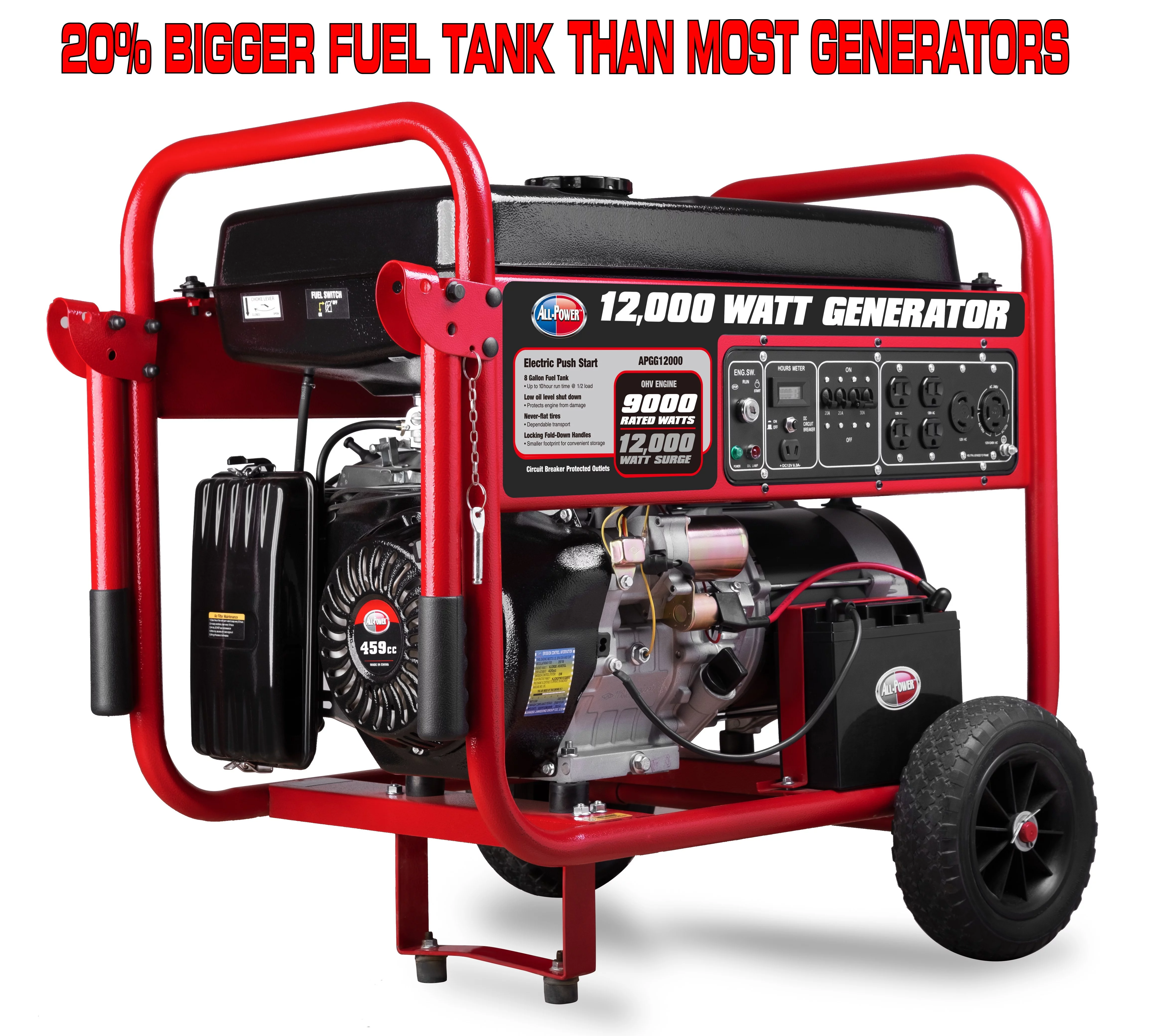 All Power 12000 Watt Portable Generator w/ Electric Start, Gas Powered, APGG12000