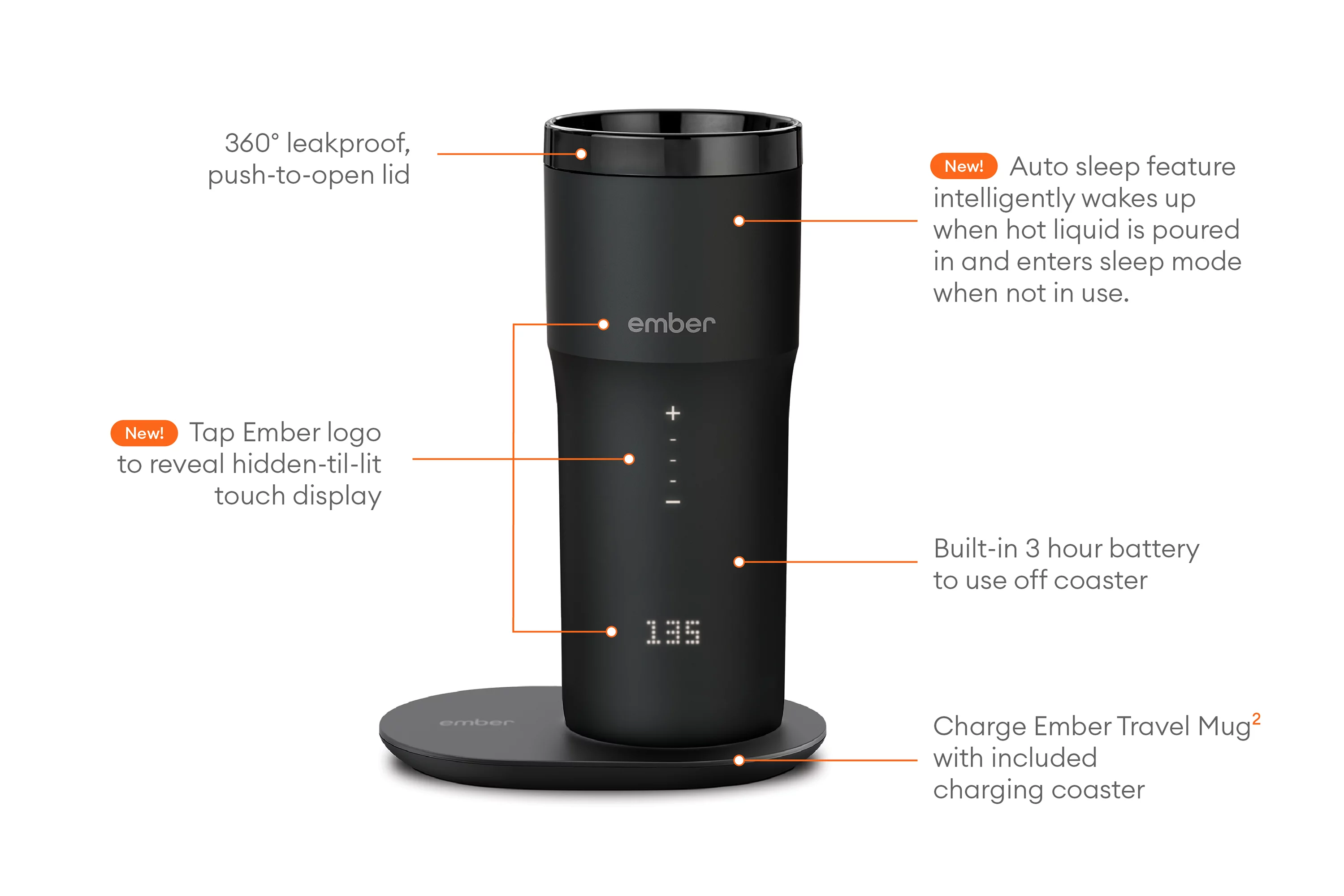 NEW Ember Temperature Control Smart Mug 2, 12 oz, Black, 3-hr Battery Life – App Controlled Heated Coffee Travel Mug – Improved Design